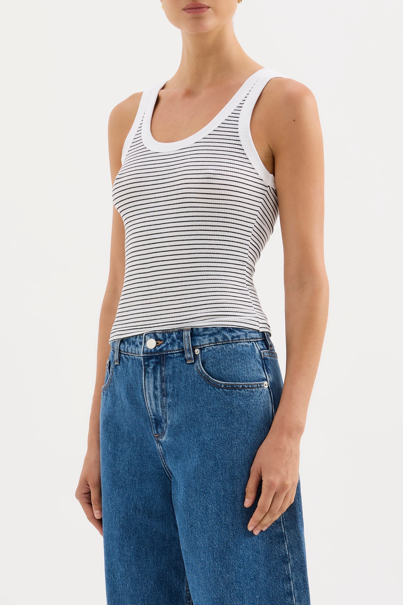 Organic Stripe Rib Singlet Black Stripe 