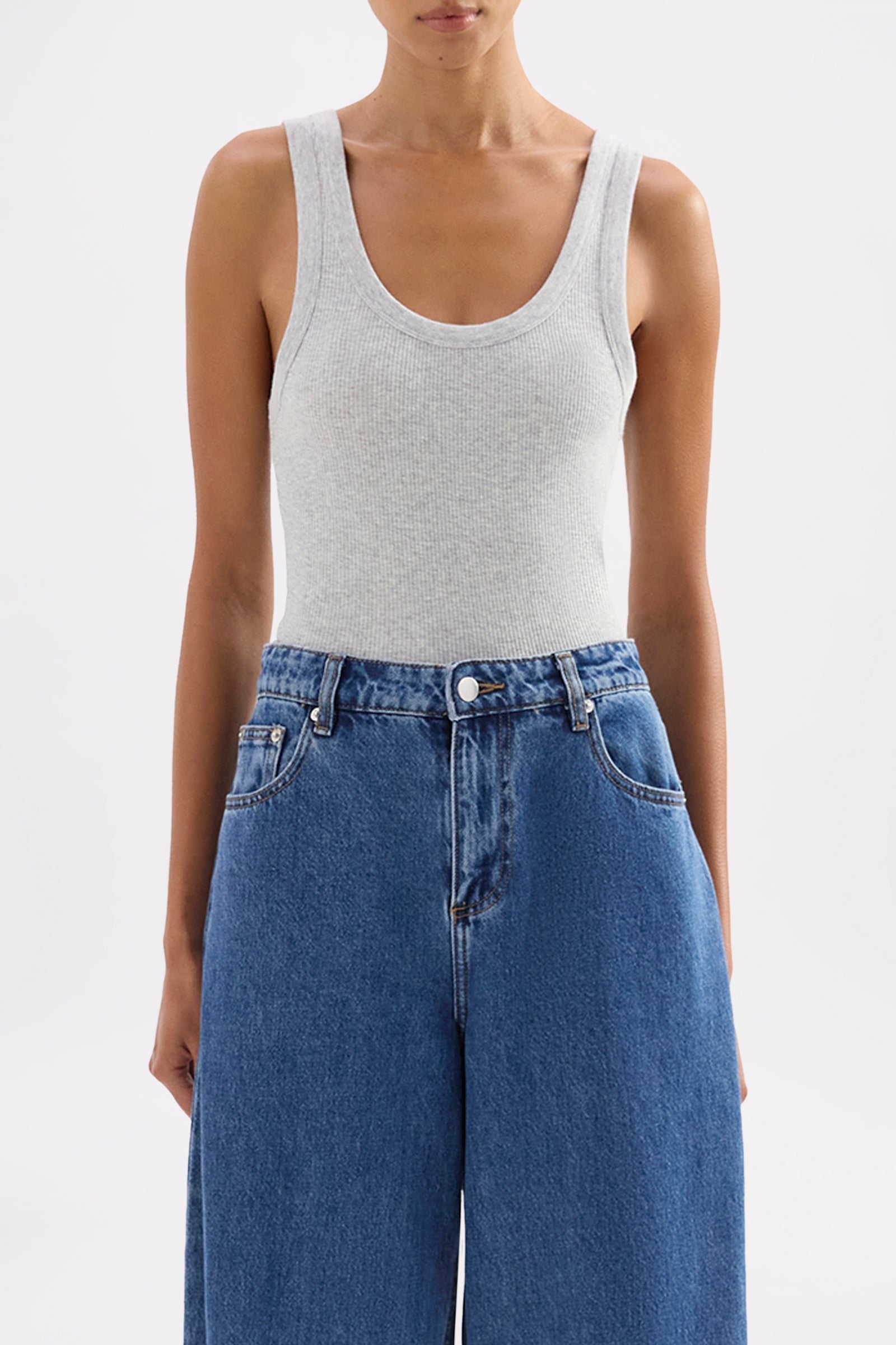 Organic Rib Singlet Grey Marle 