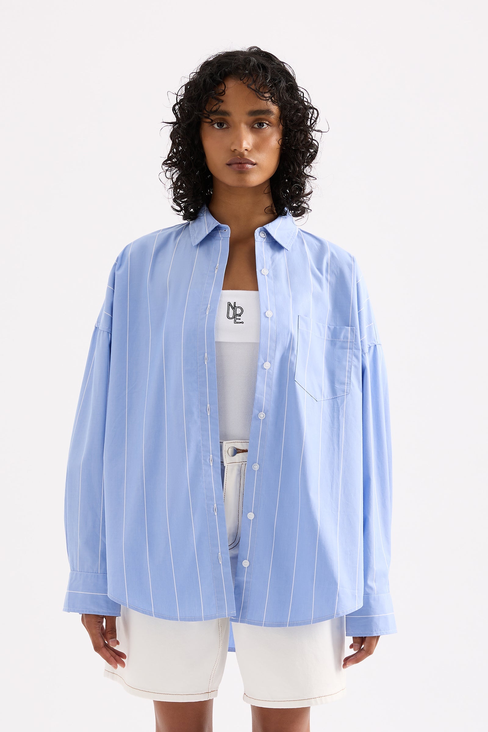 Harper Poplin Shirt Blue Stripe 