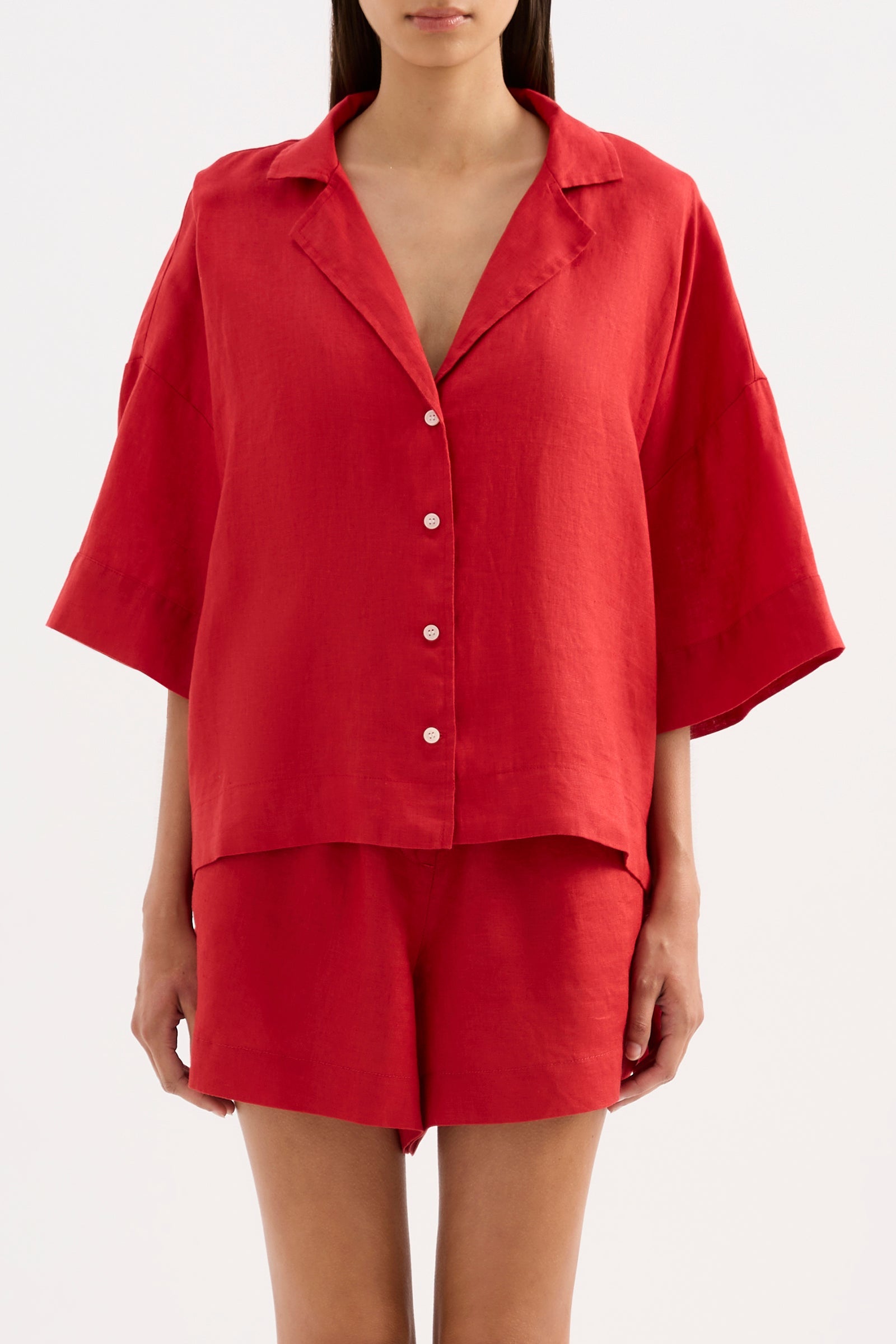 Lounge Linen Shirt Vermillion 
