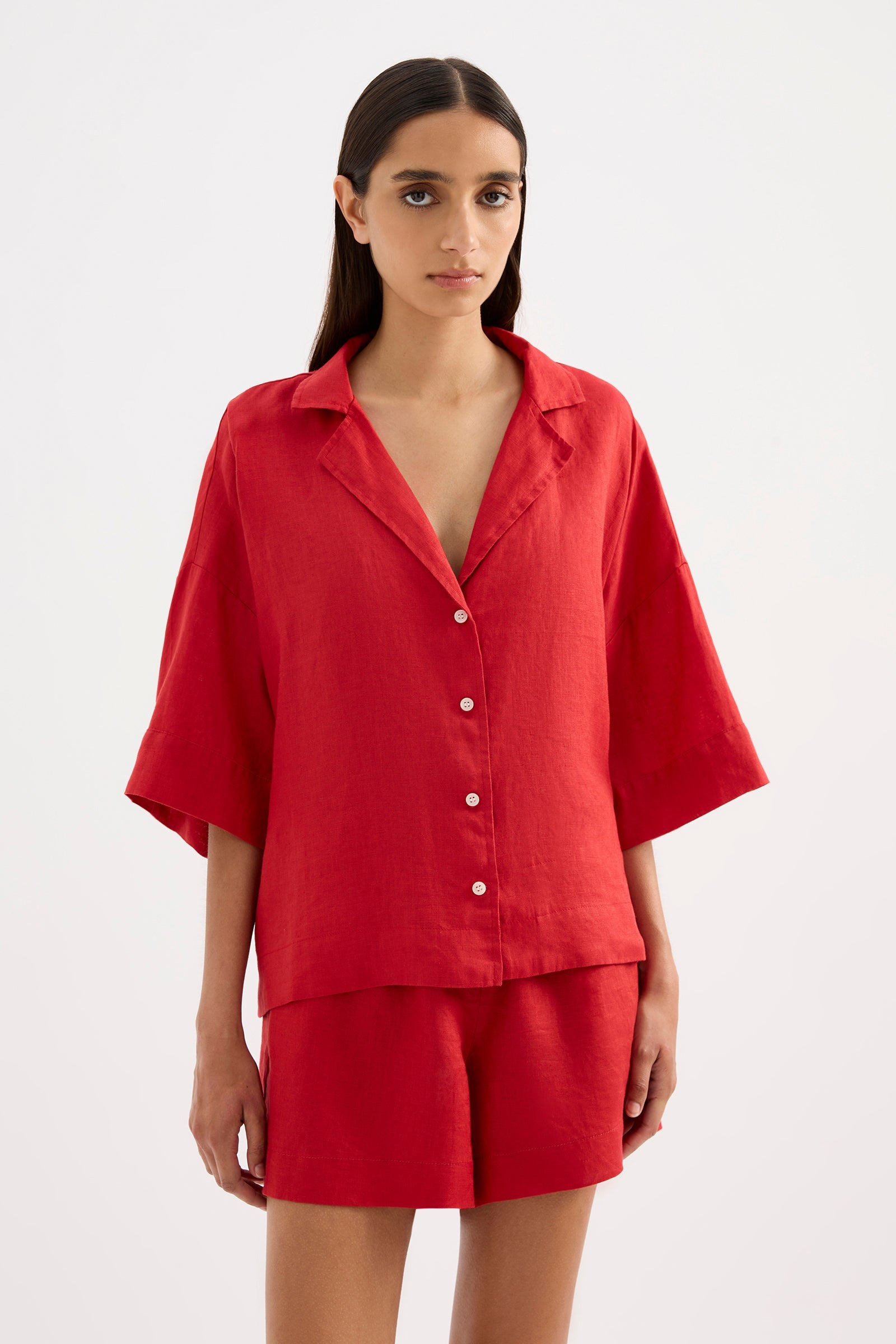 Lounge Linen Shirt Vermillion 