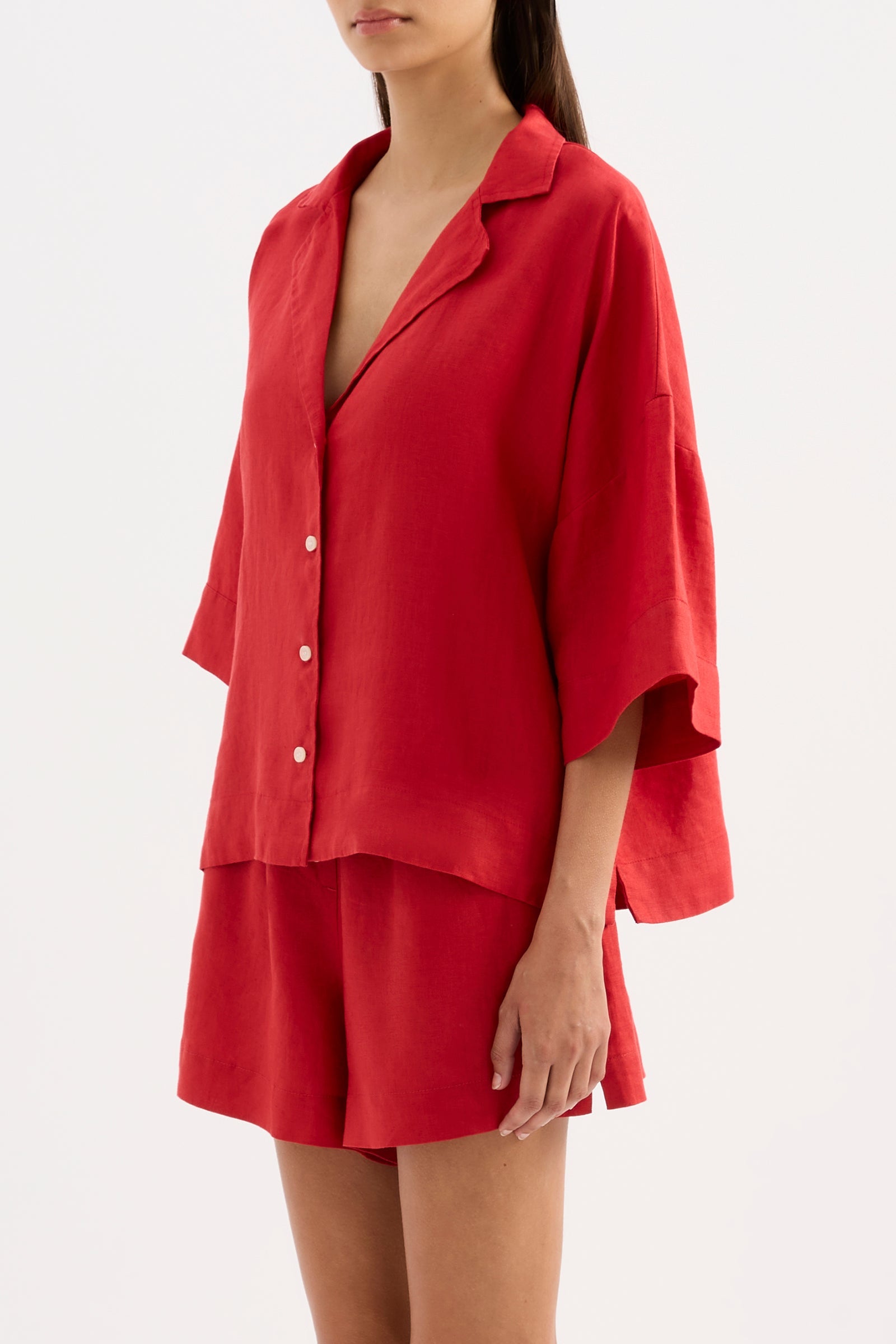 Lounge Linen Shirt Vermillion 