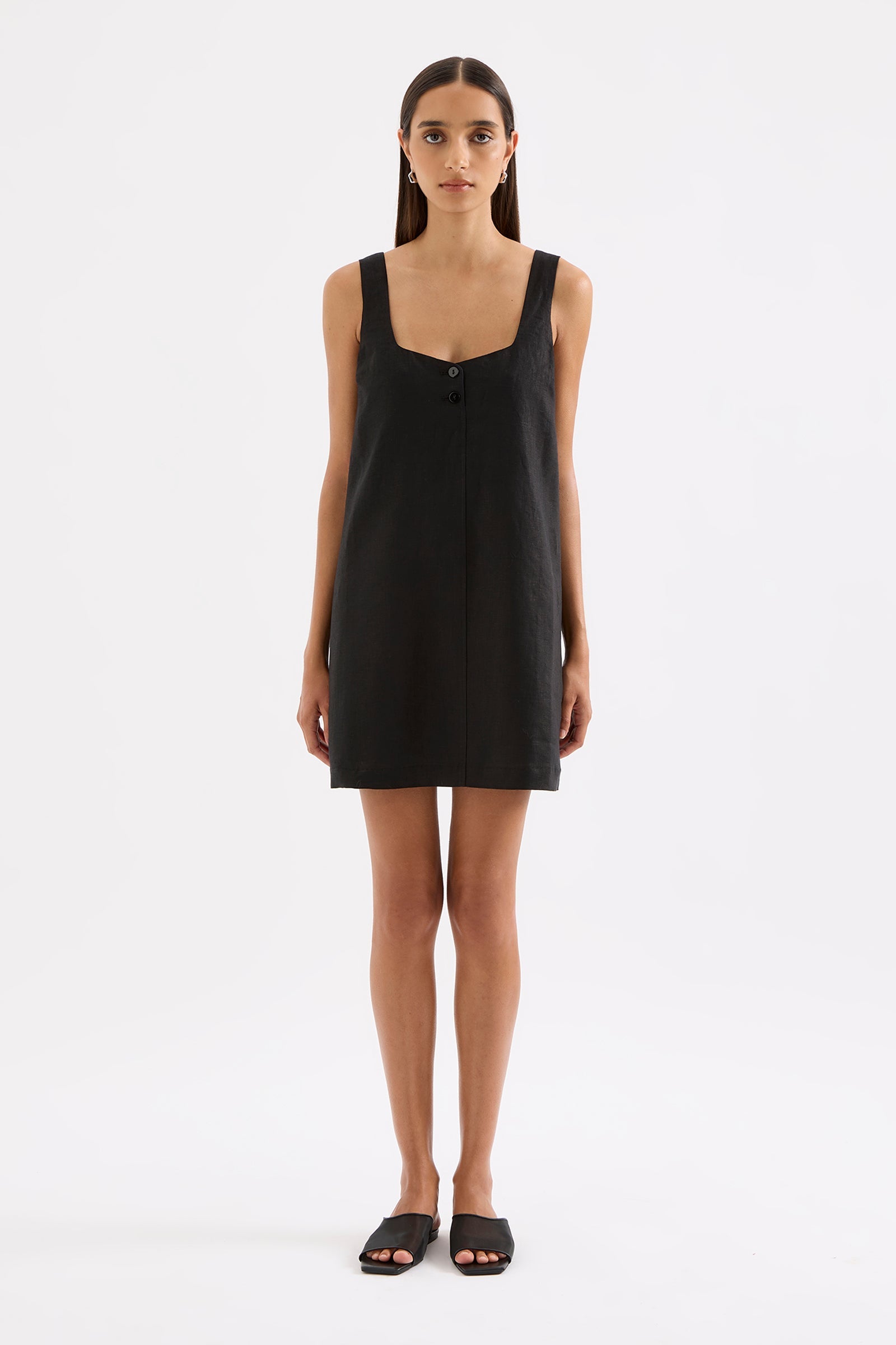 Zephyr Linen Mini Dress Black 