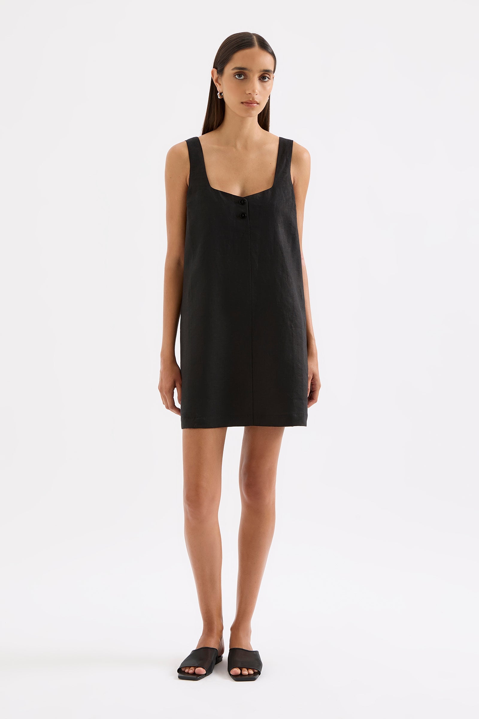 Zephyr Linen Mini Dress Black 
