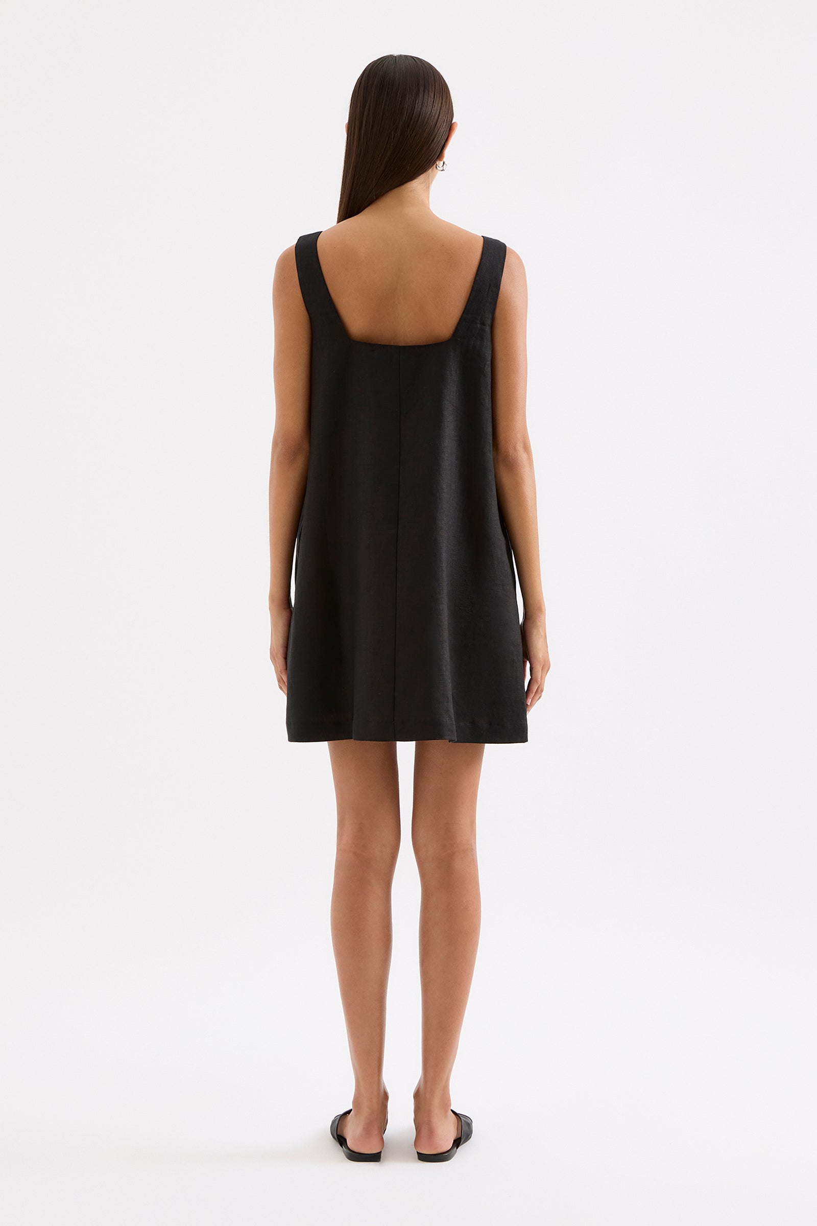 Zephyr Linen Mini Dress Black 