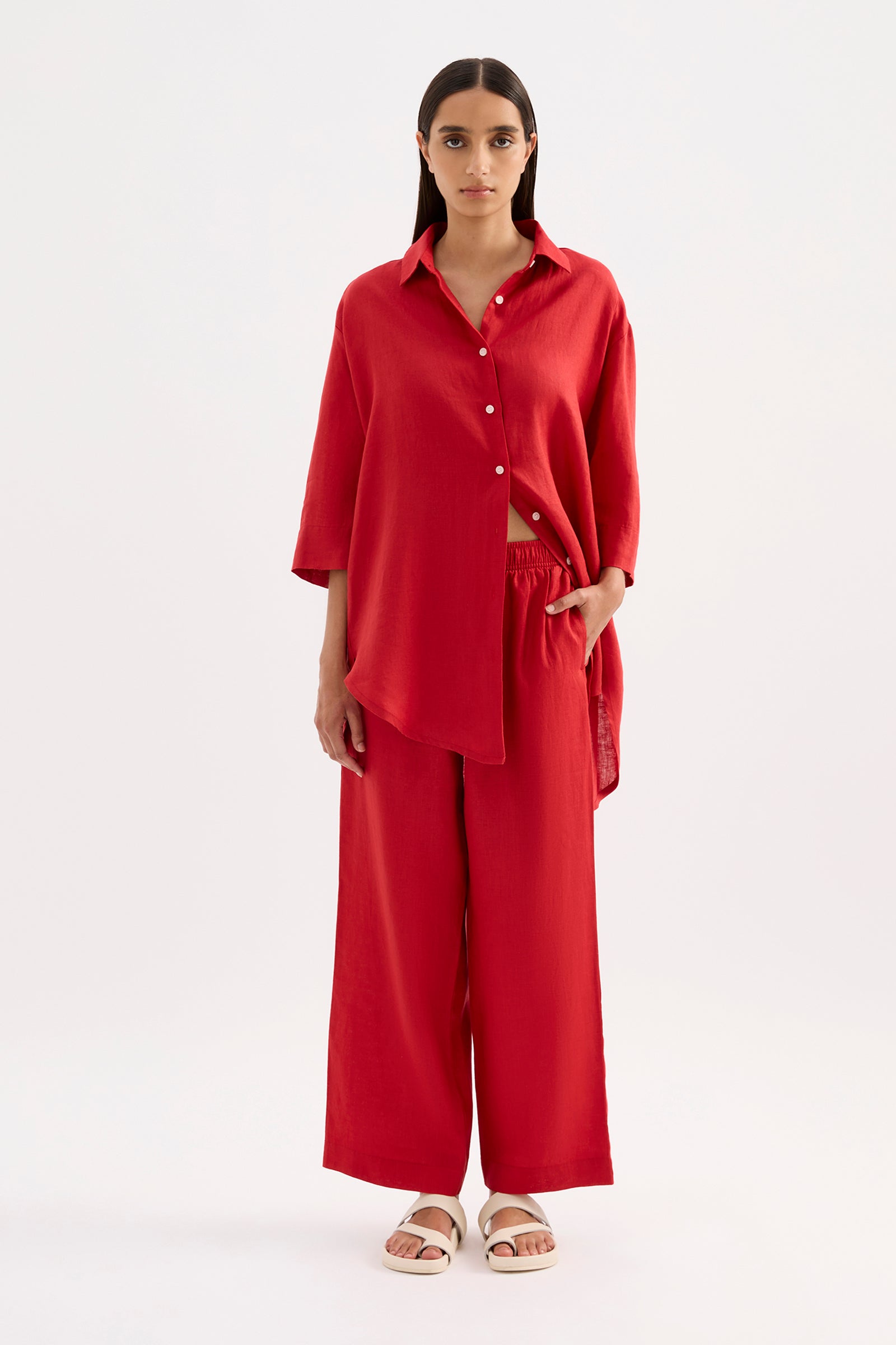 Lounge Linen Crop Pant Vermillion 