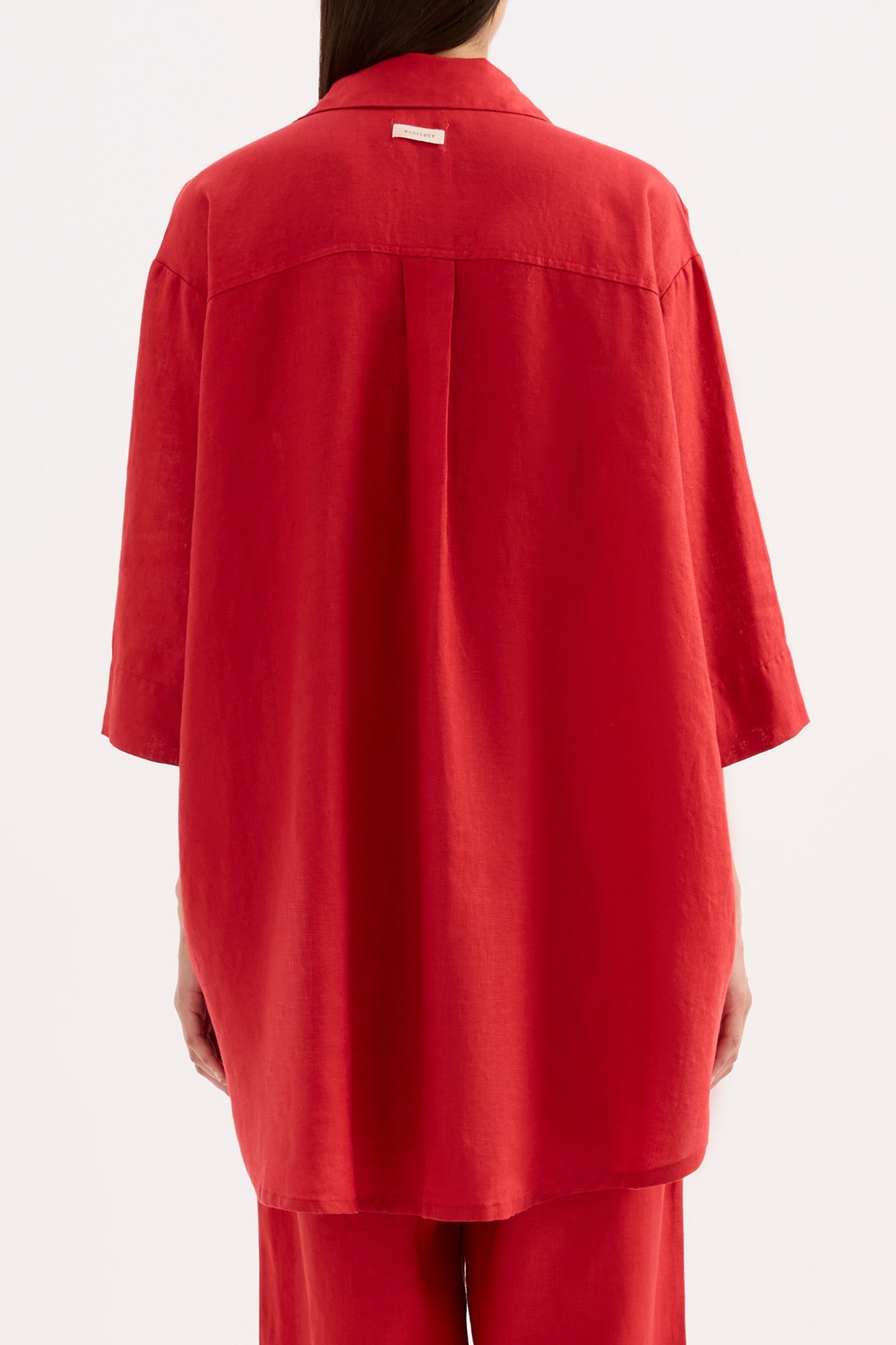 Lounge Linen Longline Shirt Vermillion 