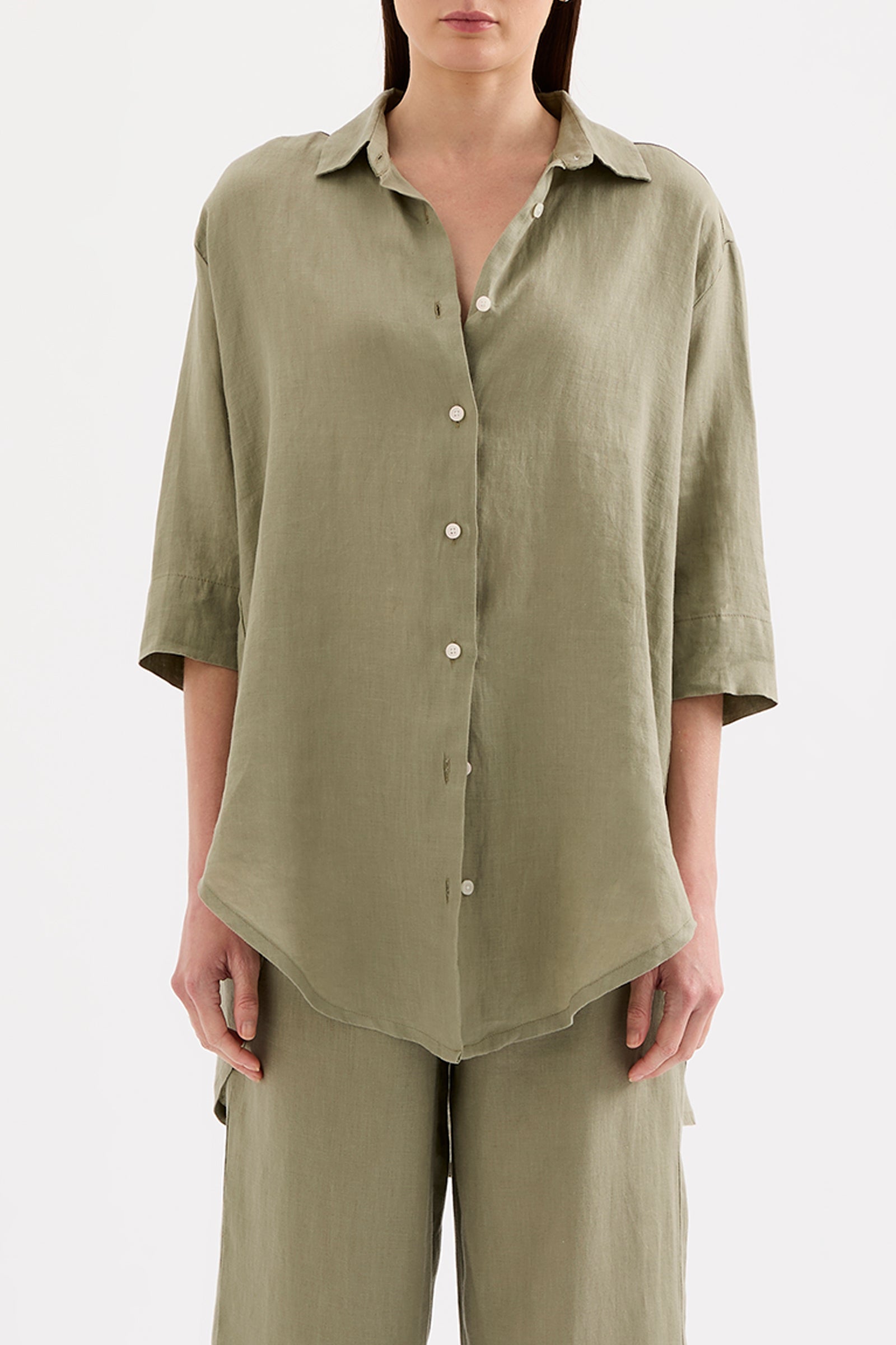 Lounge Linen Longline Shirt Kalamata 