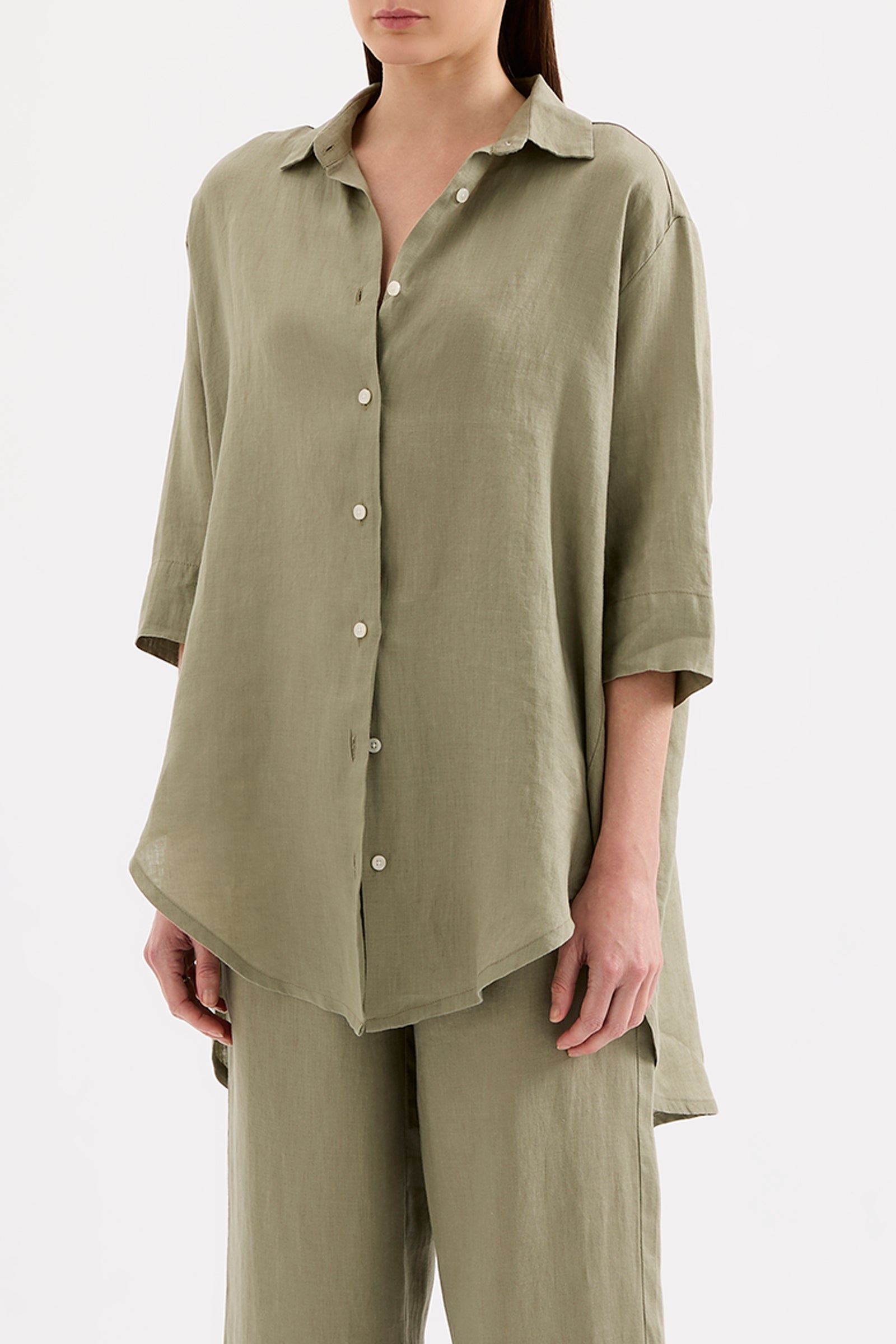 Lounge Linen Longline Shirt Kalamata 
