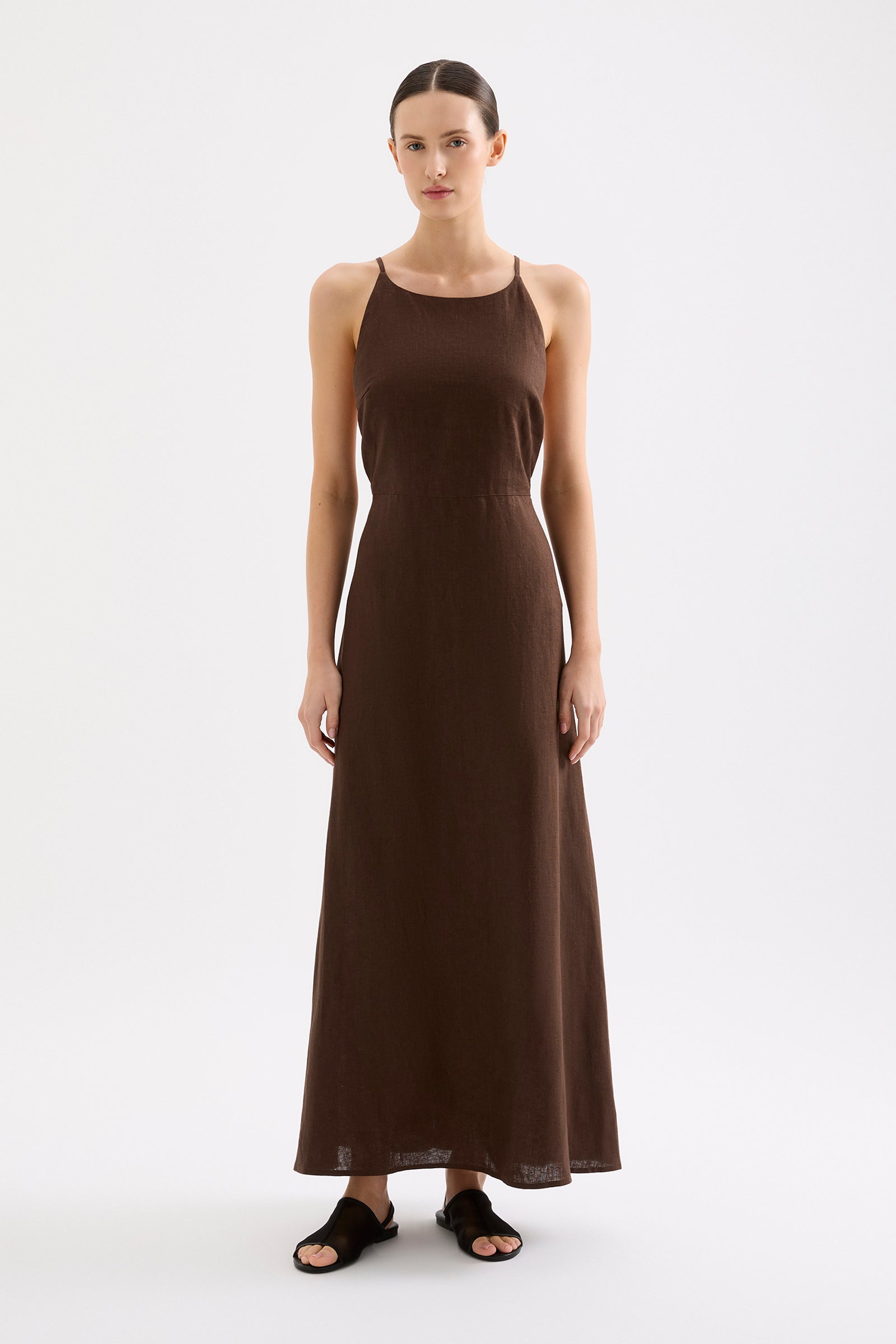 Ziba Linen Maxi Dress Chocolate 