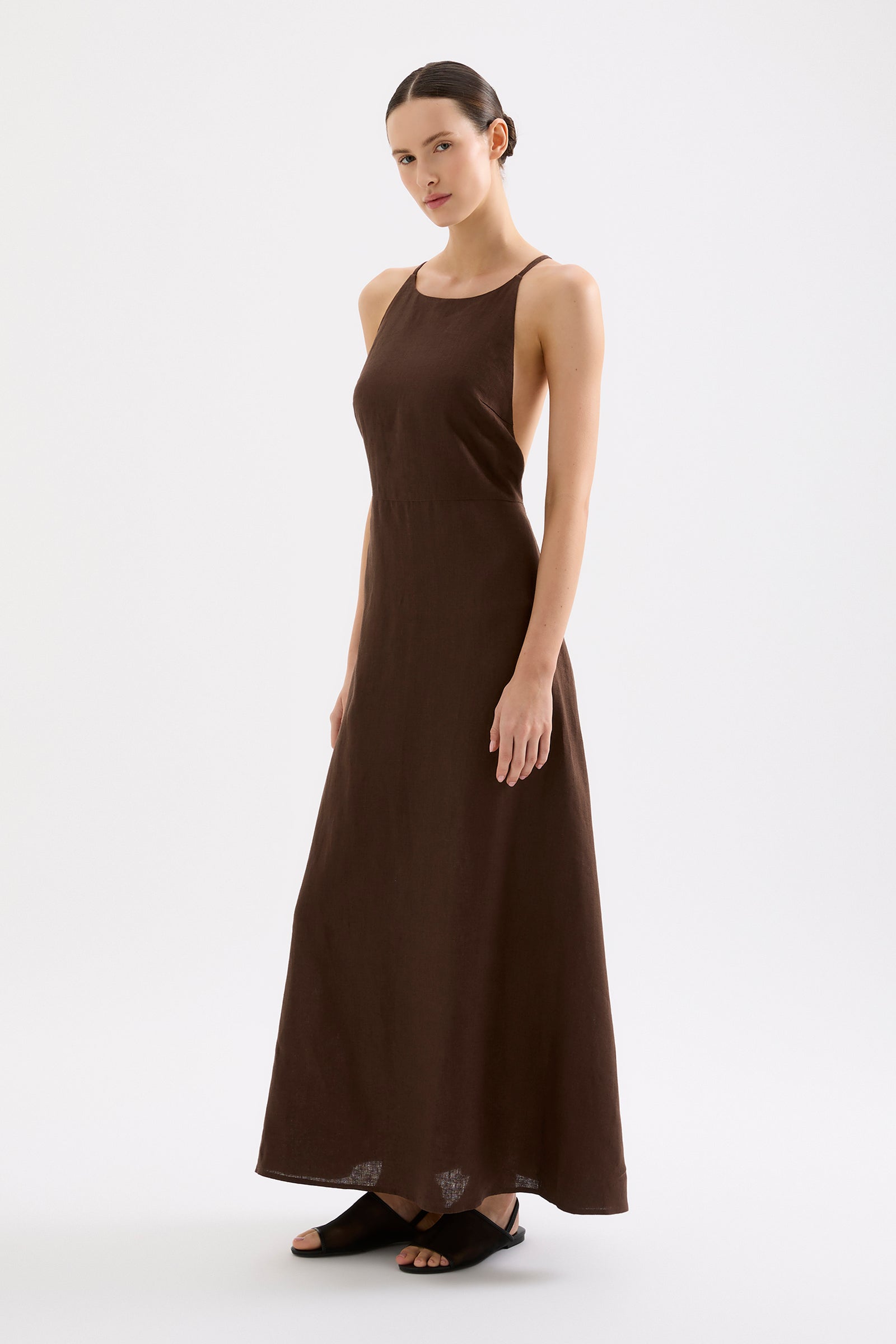 Ziba Linen Maxi Dress Chocolate 