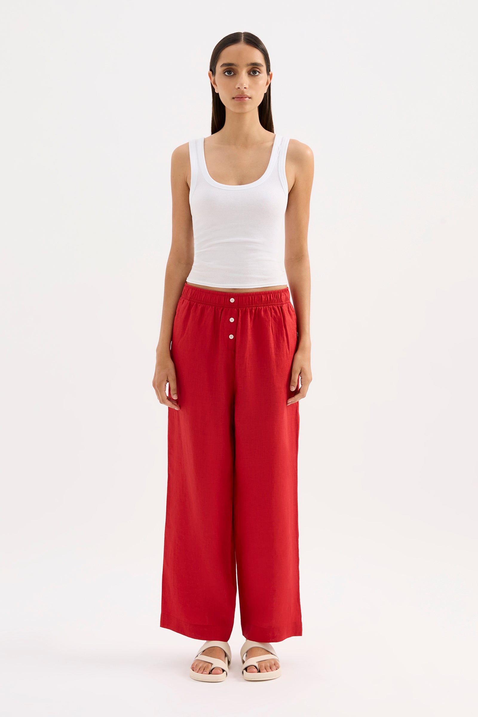 Lounge Linen Crop Pant Vermillion 