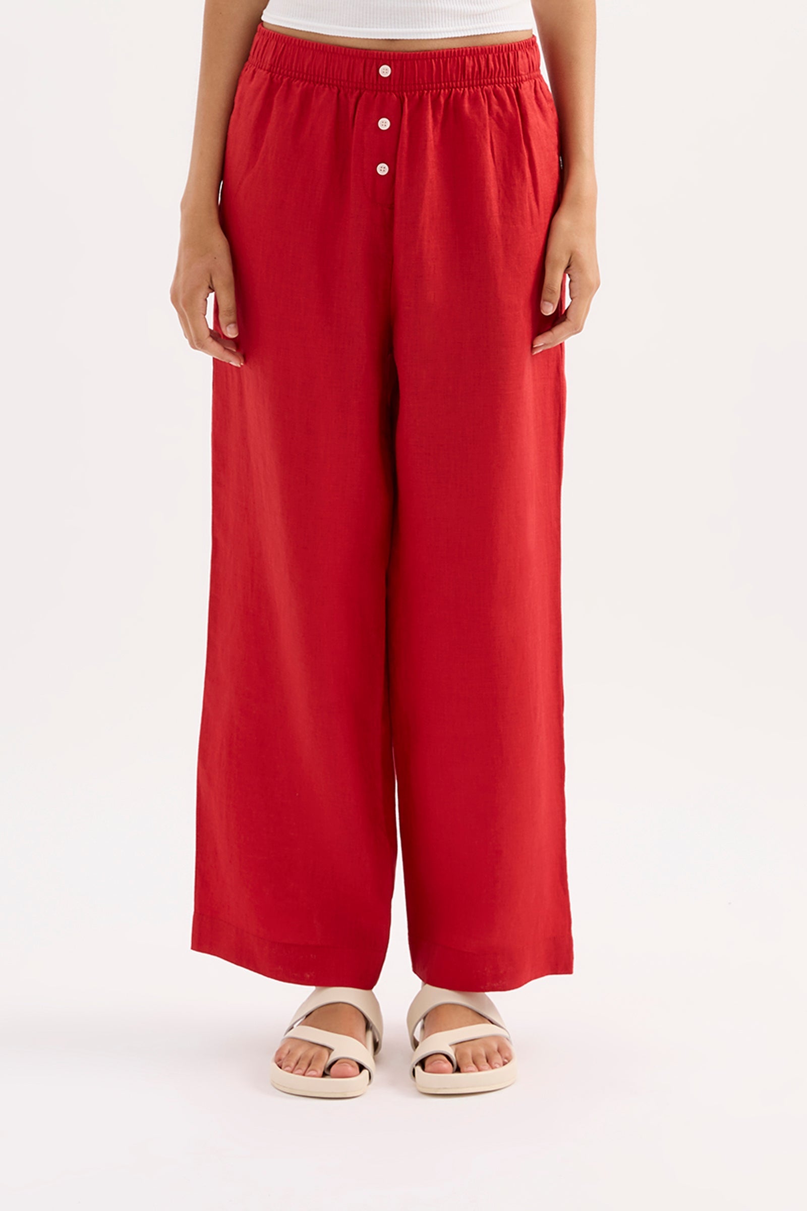 Lounge Linen Crop Pant Vermillion 