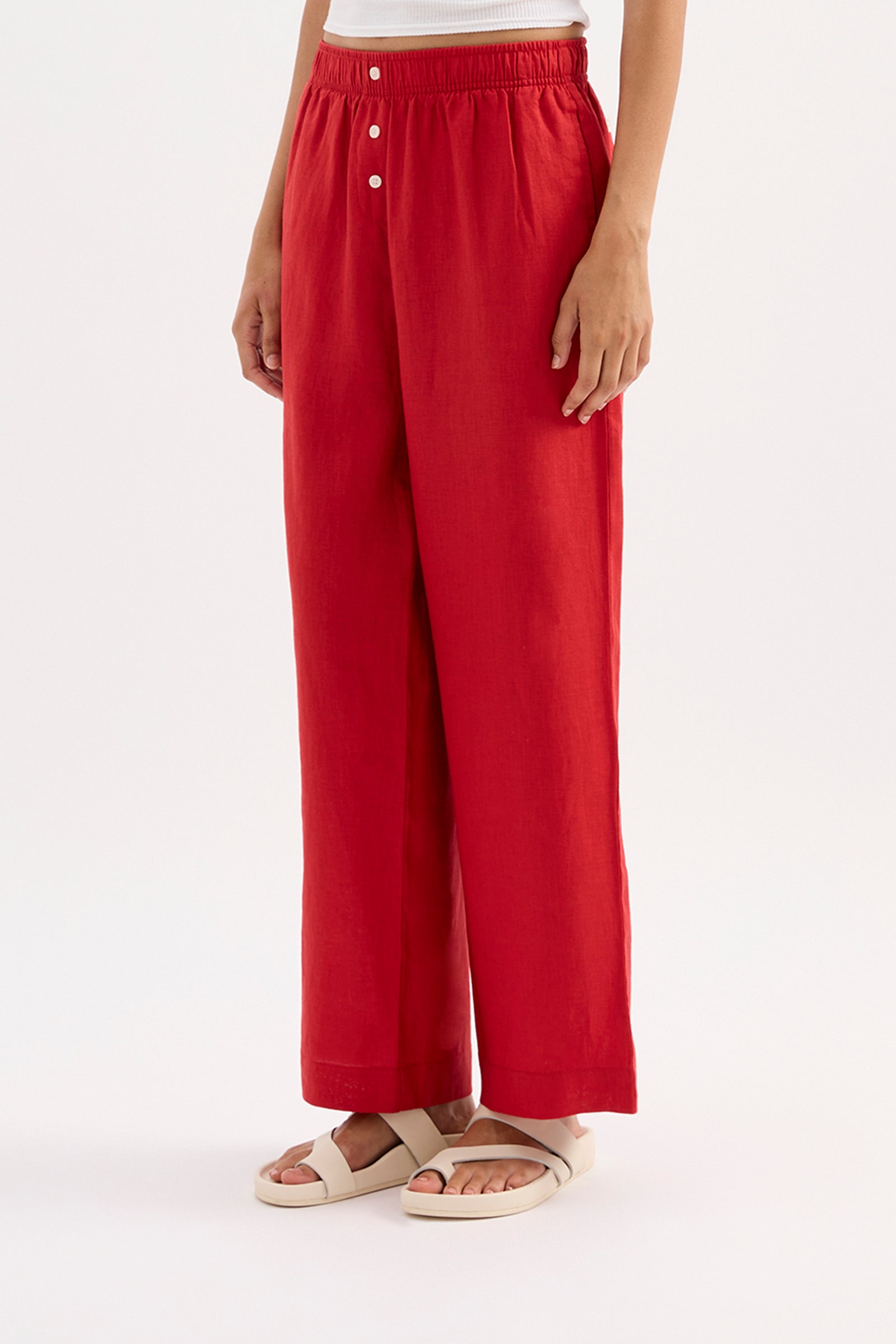 Lounge Linen Crop Pant Vermillion 