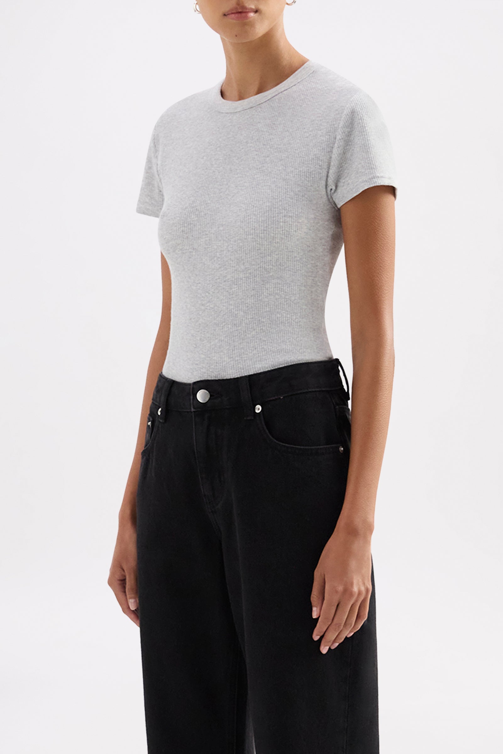 Organic Rib Ss Tee Grey Marle 
