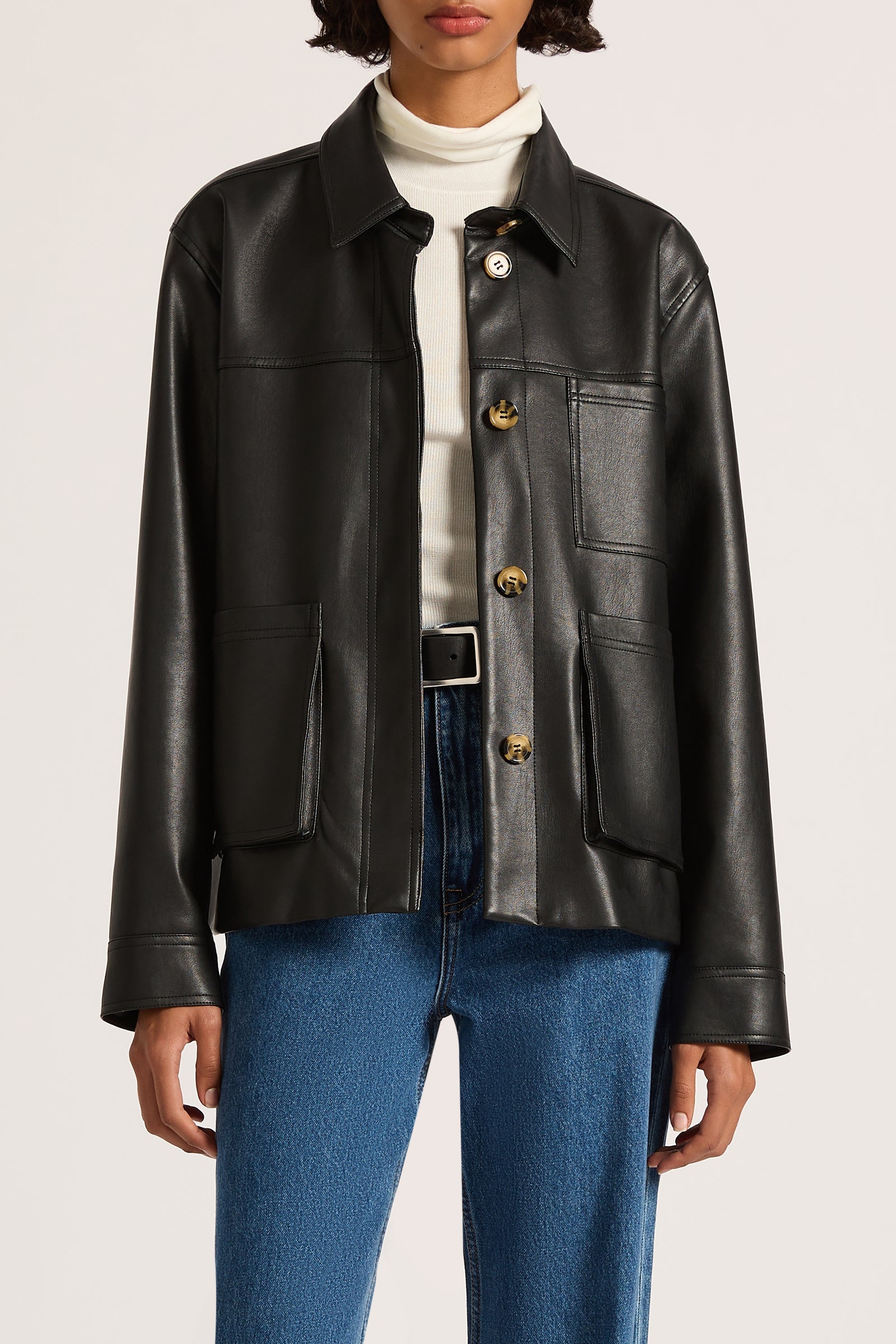 Shop Telsey Faux Leather Jacket in Black | Nude Lucy USA