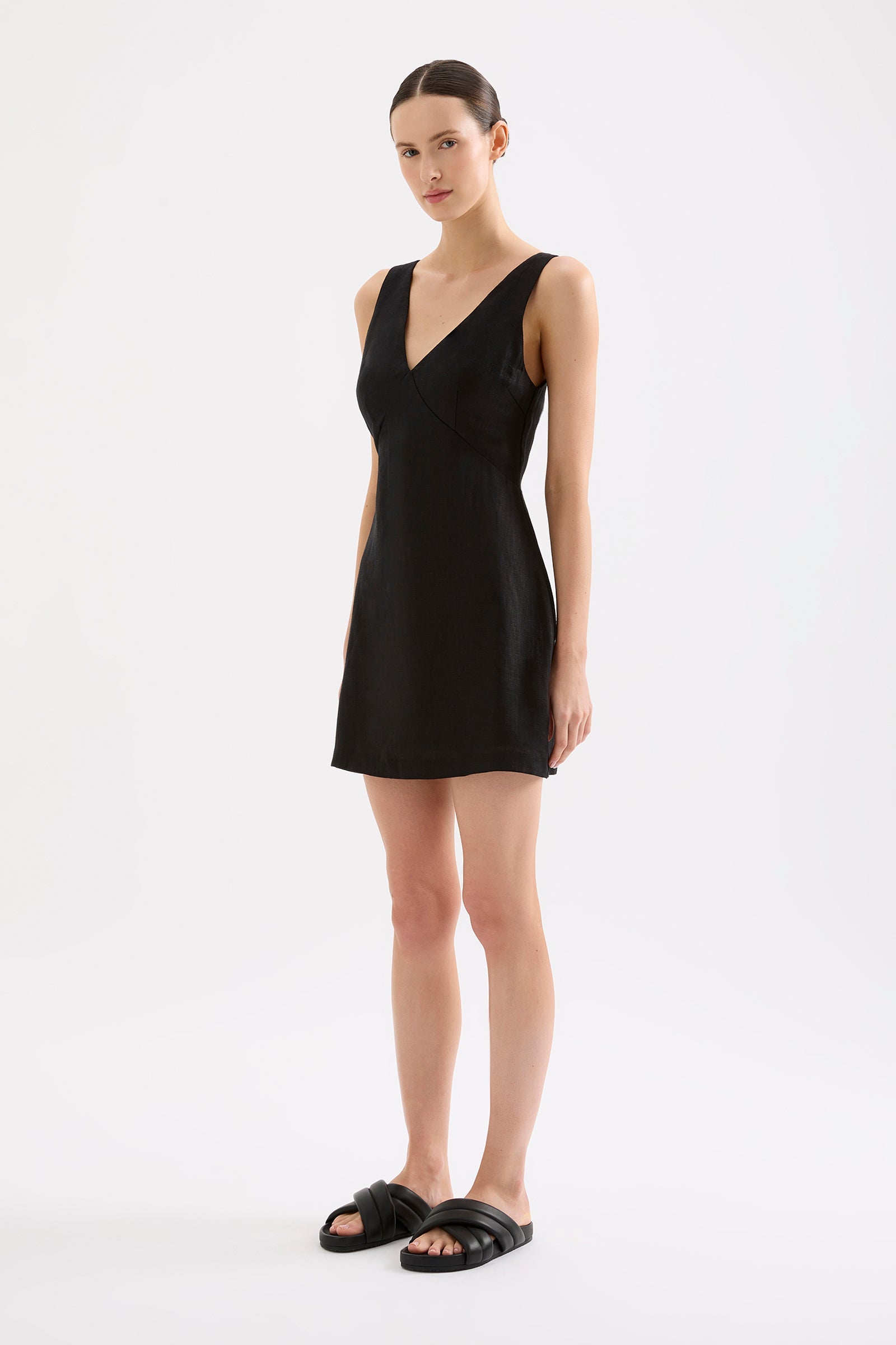 Blair Linen Mini Dress Black 