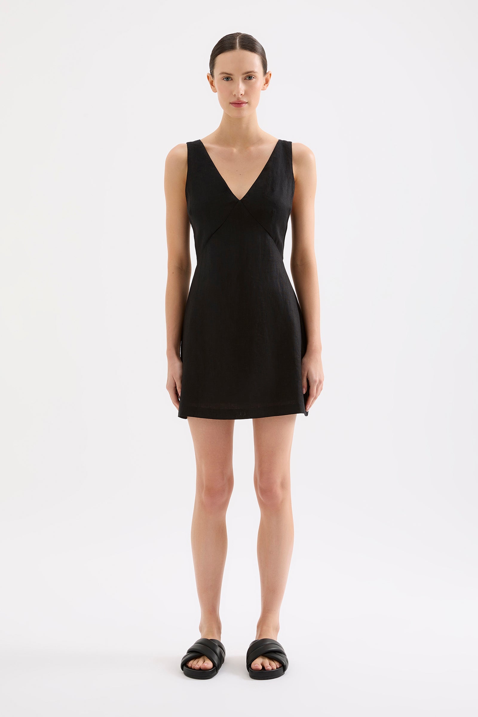 Womens Blair Linen Mini Dress Linen Blacks Size M Womens Blair Linen Mini Dress Linen Blacks Size M