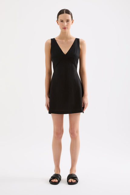 Blair Linen Mini Dress Black 