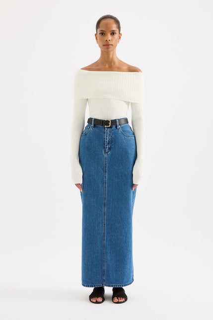 Organic Denim Maxi Skirt Fresh Blue 