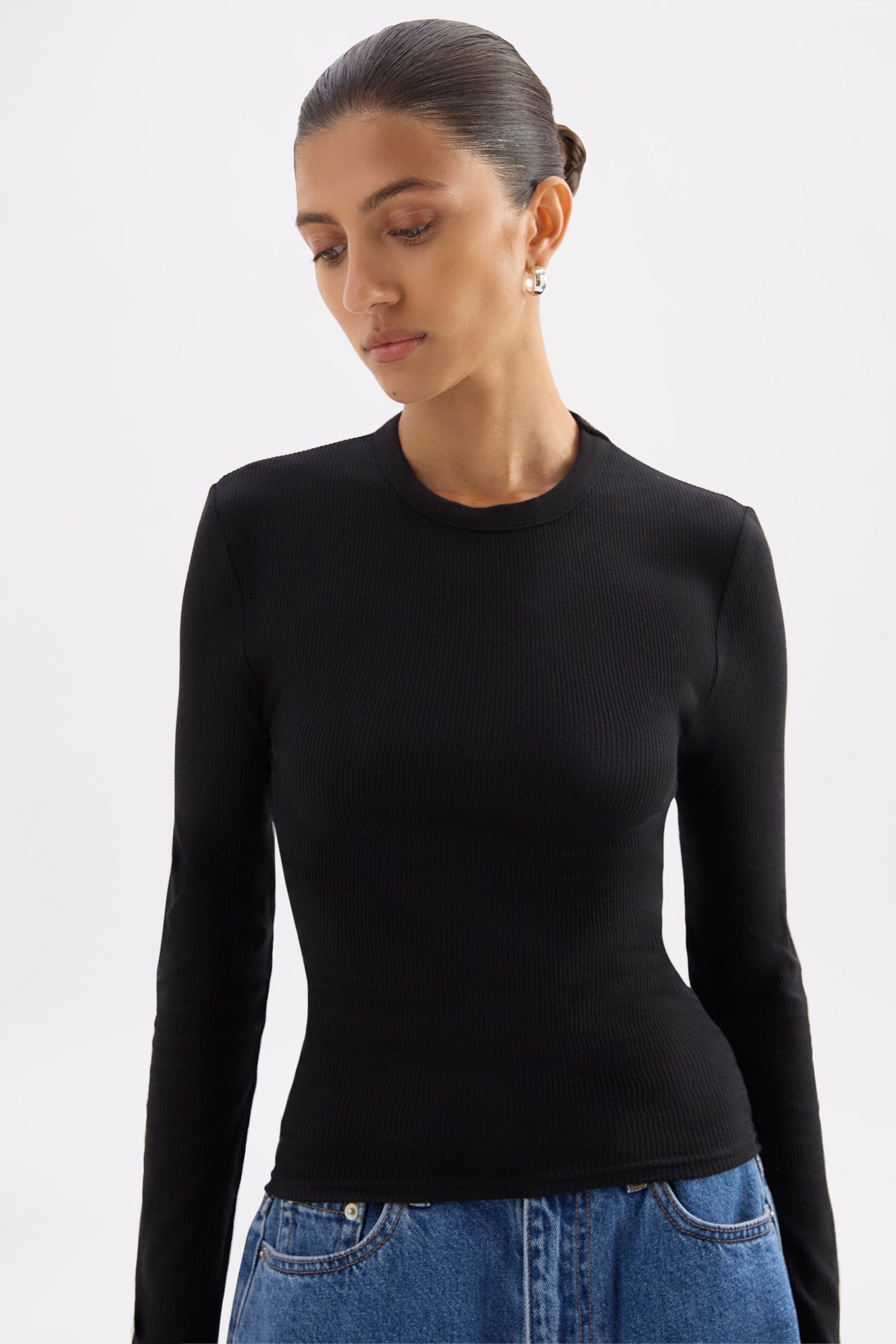 Organic Rib Ls Tee Black 