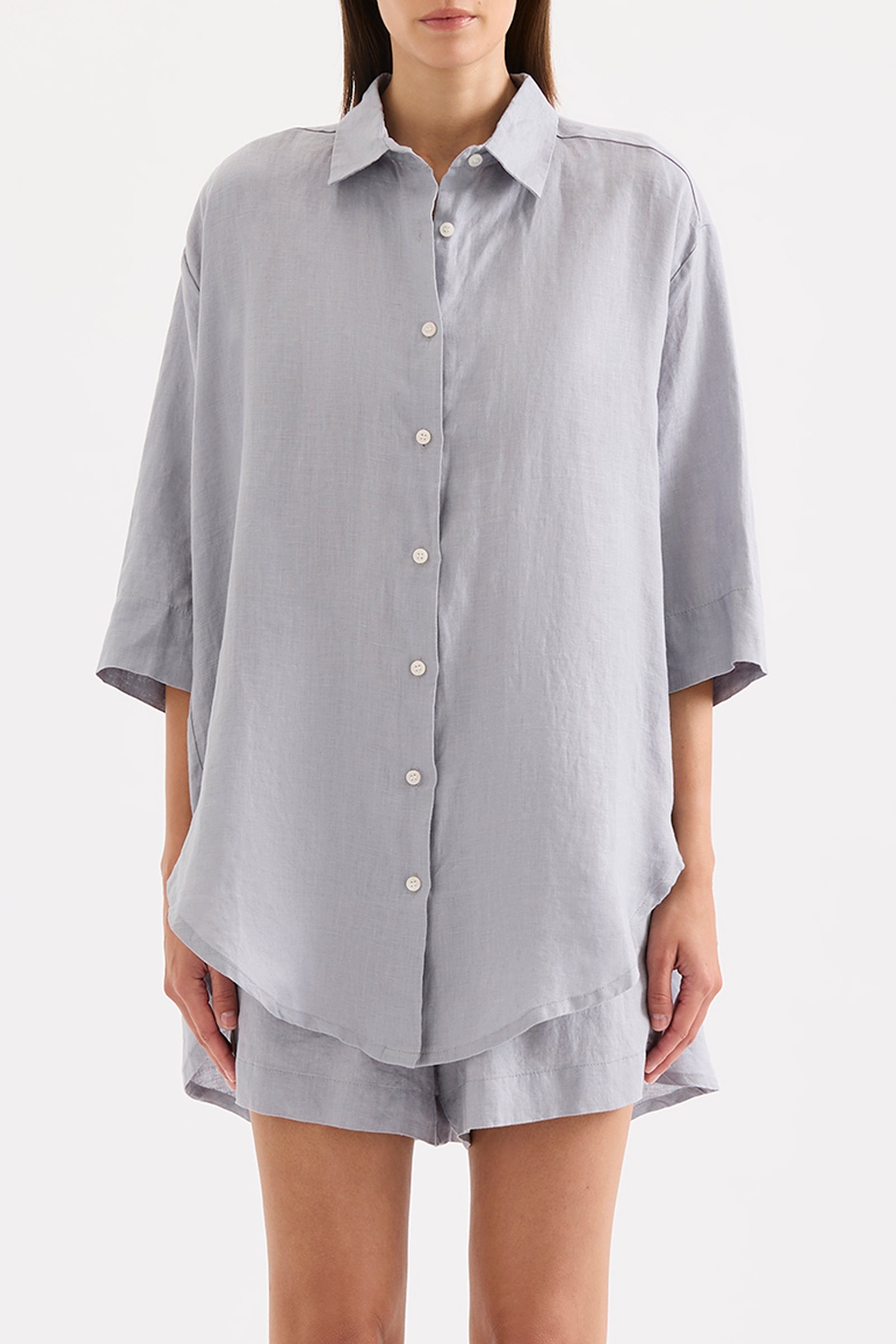 Lounge Linen Longline Shirt Storm 