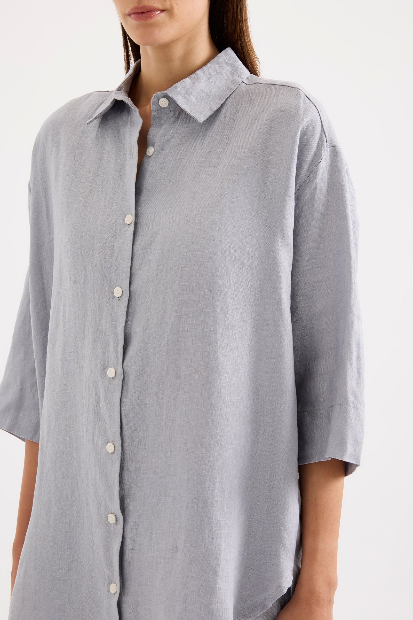 Lounge Linen Longline Shirt Storm 