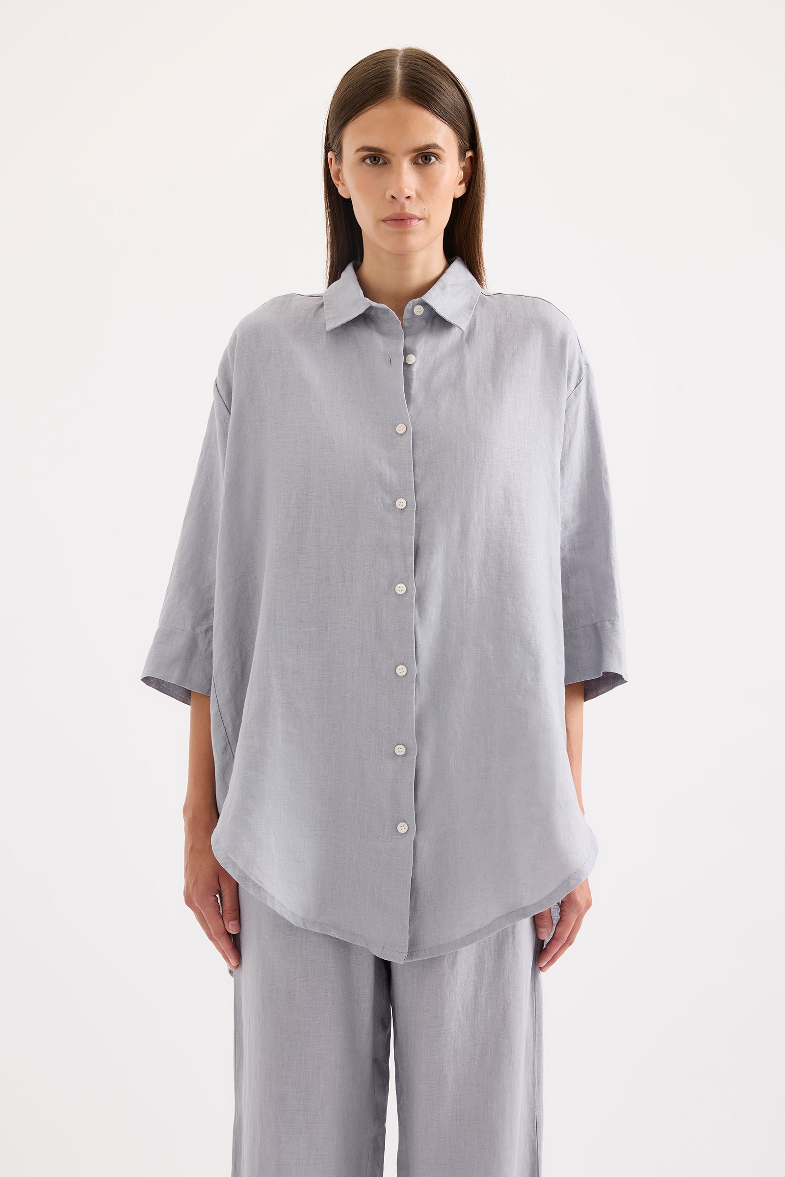 Lounge Linen Longline Shirt Storm 