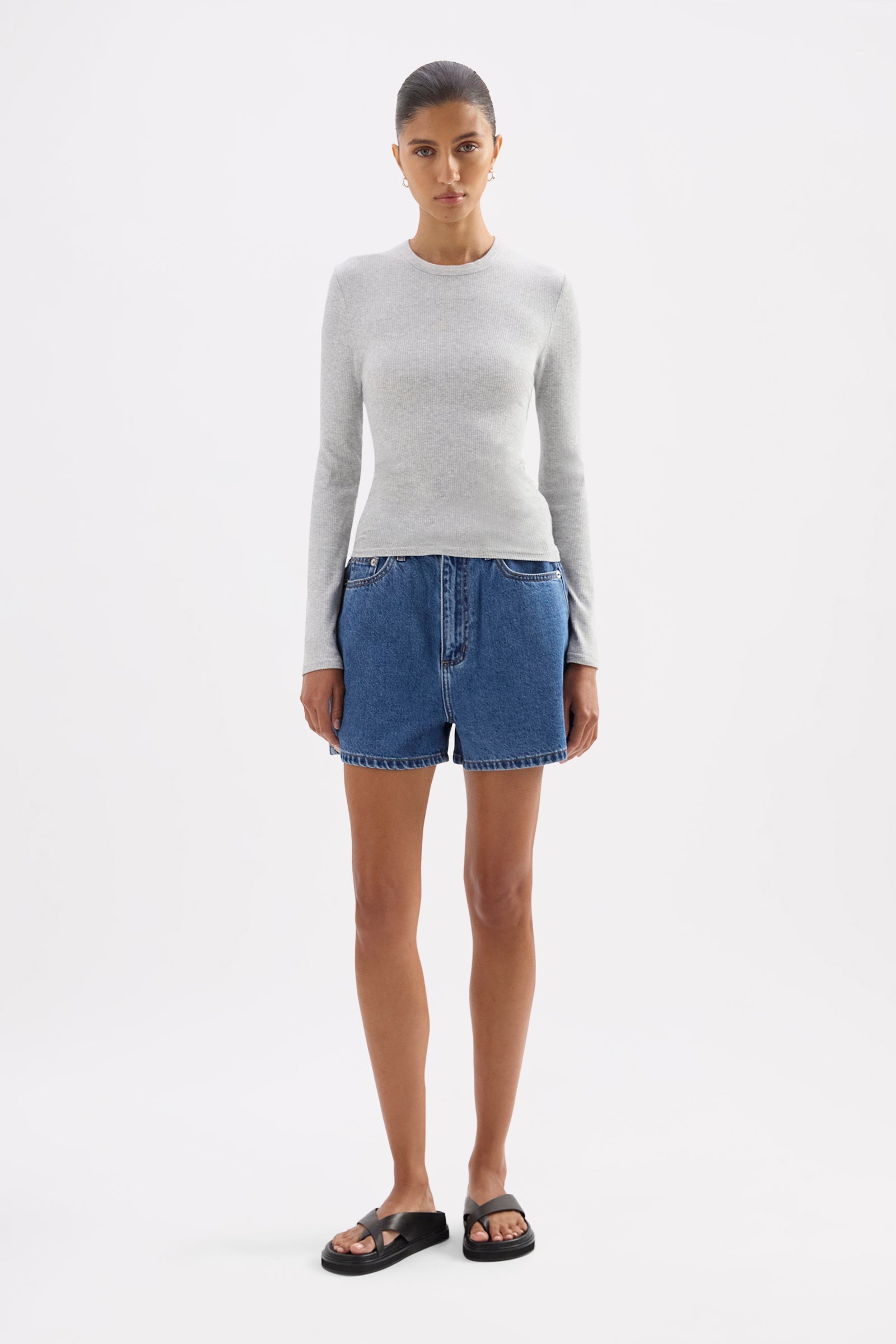 Organic Rib Ls Tee Grey Marle 