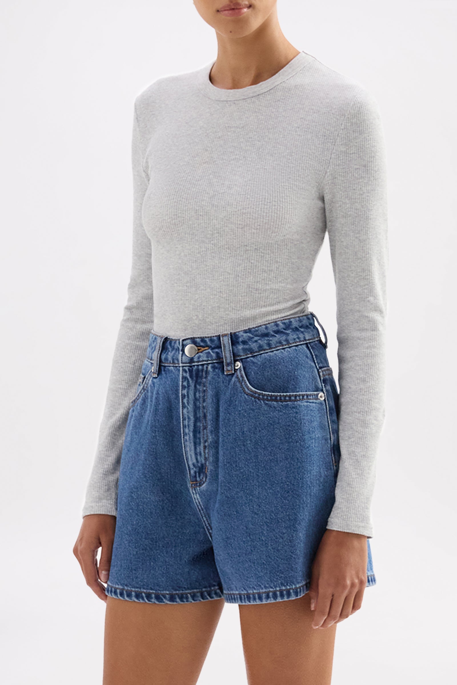 Organic Rib Ls Tee Grey Marle 