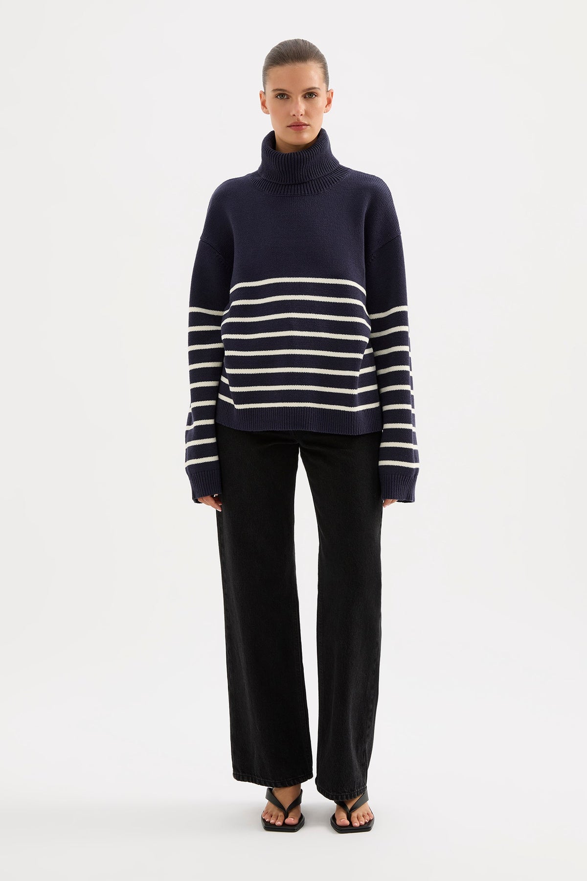 Venus Turtleneck Knit Navy Stripe 