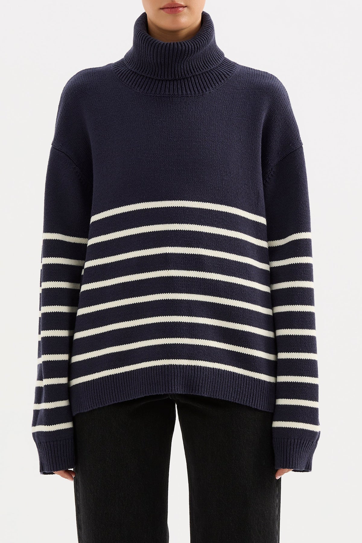 Venus Turtleneck Knit Navy Stripe 