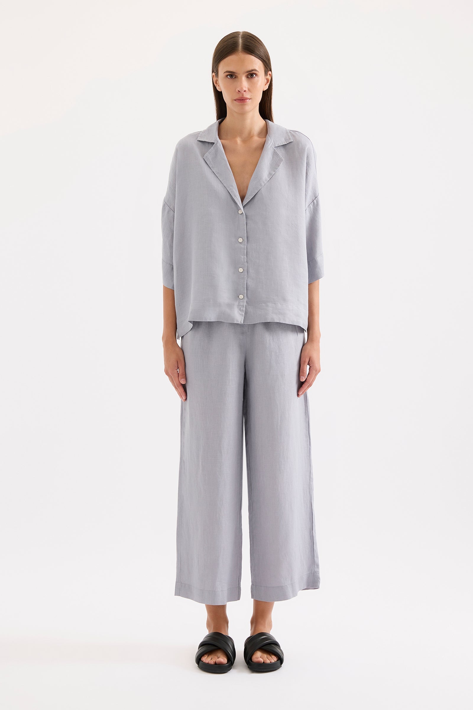 Lounge Linen Crop Pant Storm 
