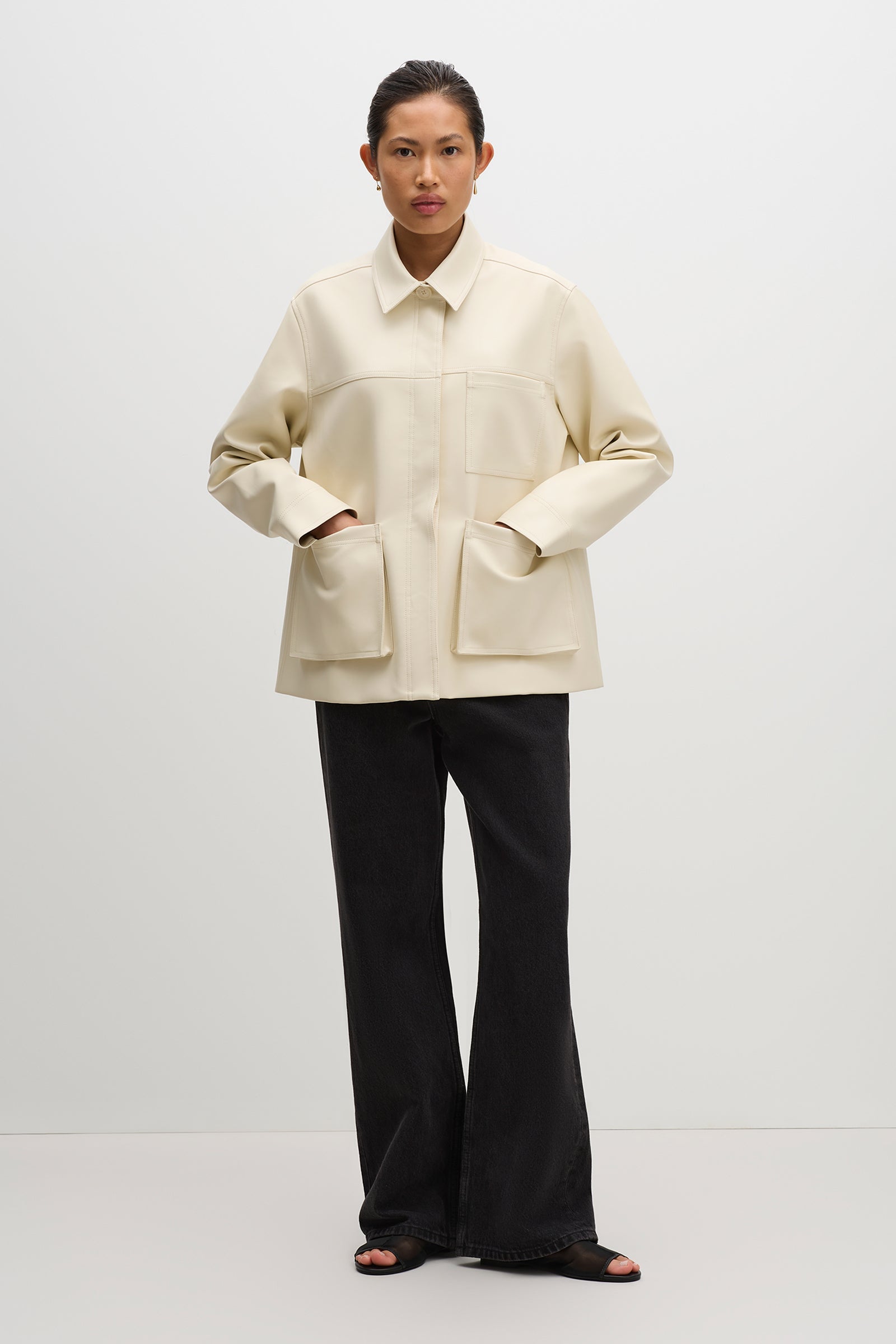 Telsey Faux Leather Jacket Ivory 