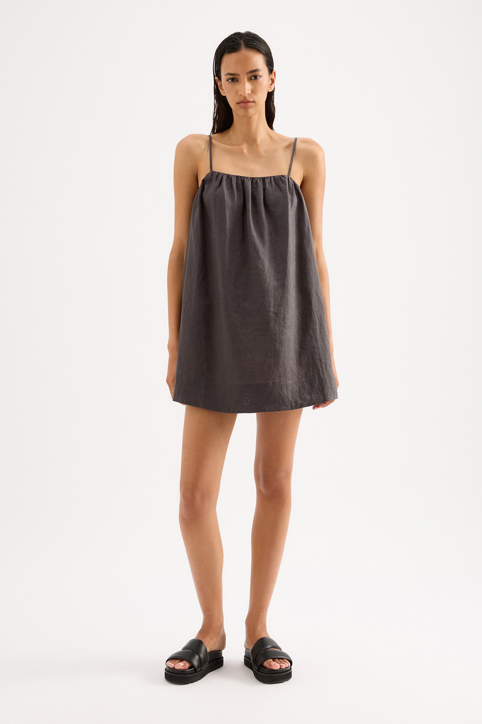 Shop Lounge Linen Dress in Coal