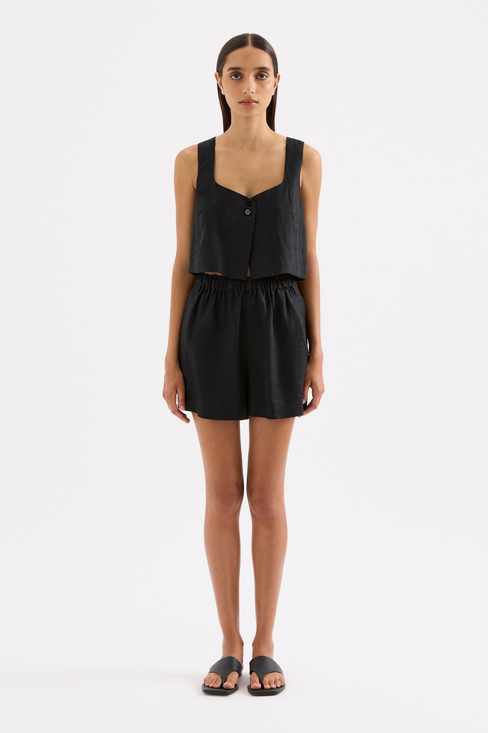 Theo Linen Top Black 