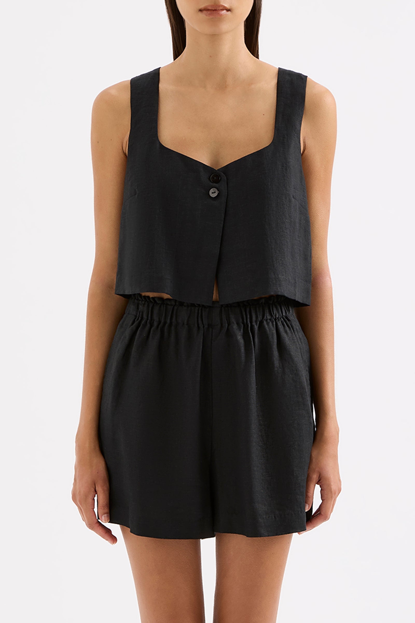 Theo Linen Top Black 