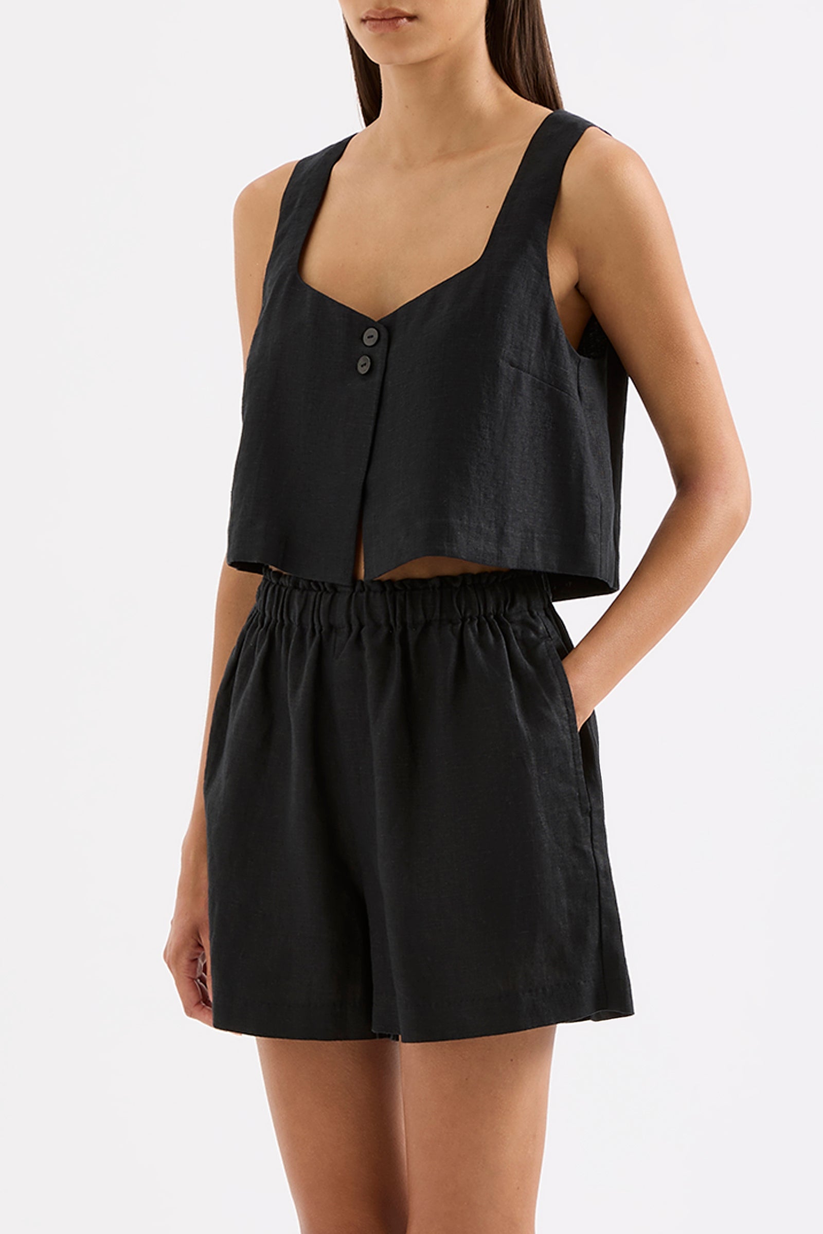 Theo Linen Top Black 