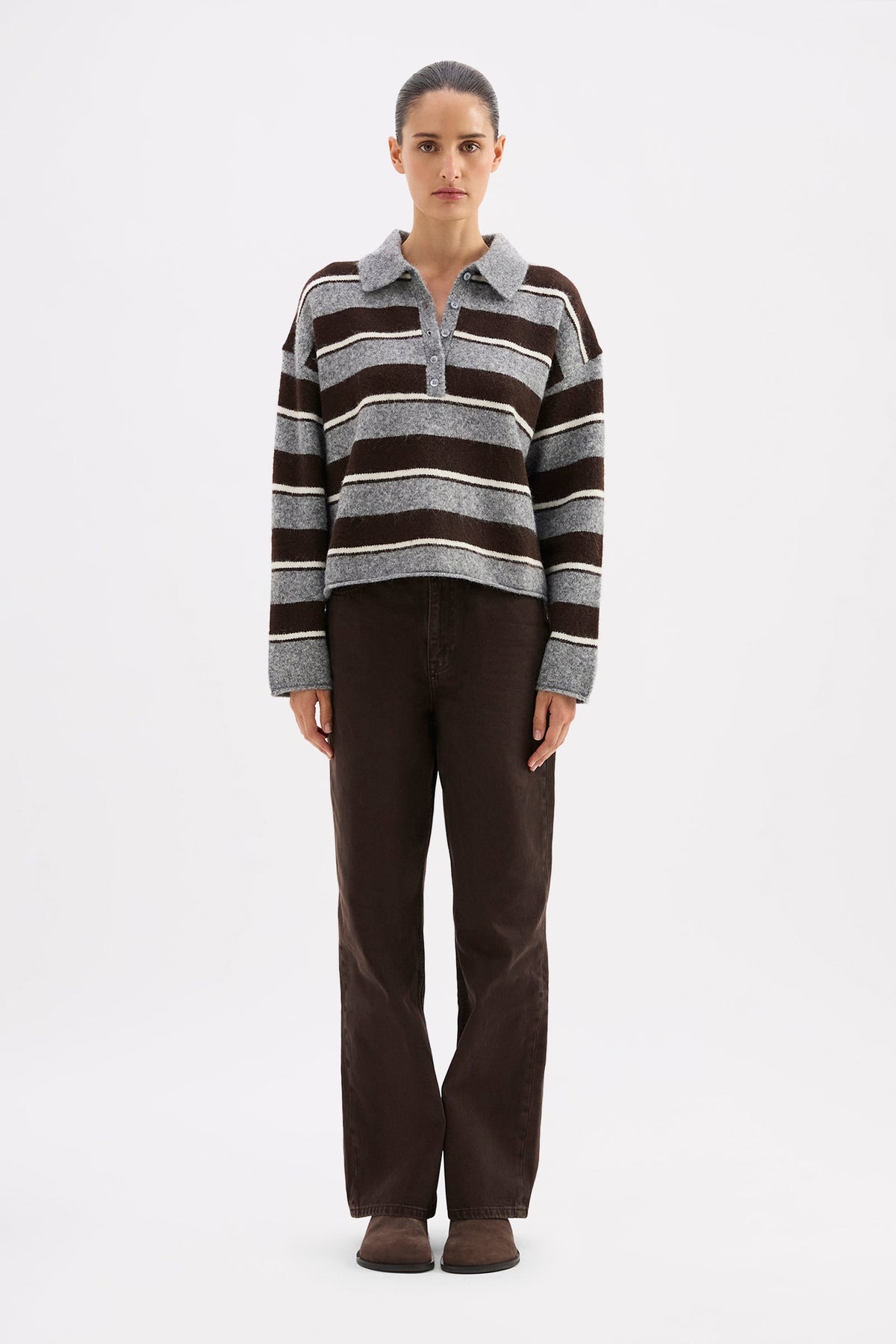 Maia Rugby Knit Charcoal Stripe 
