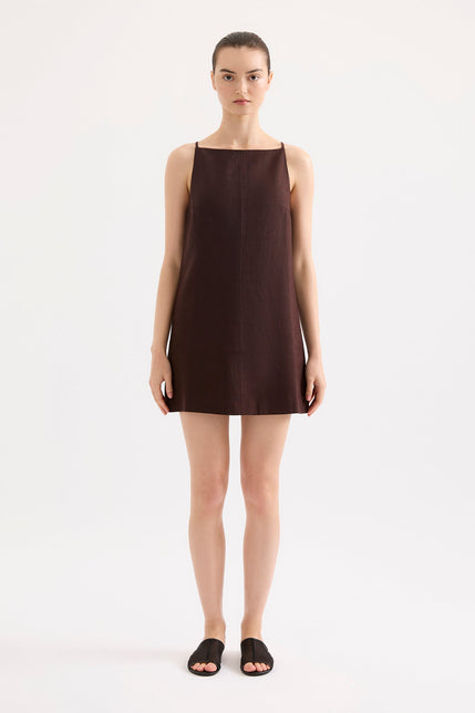 Mia Linen Mini Dress Raisin 
