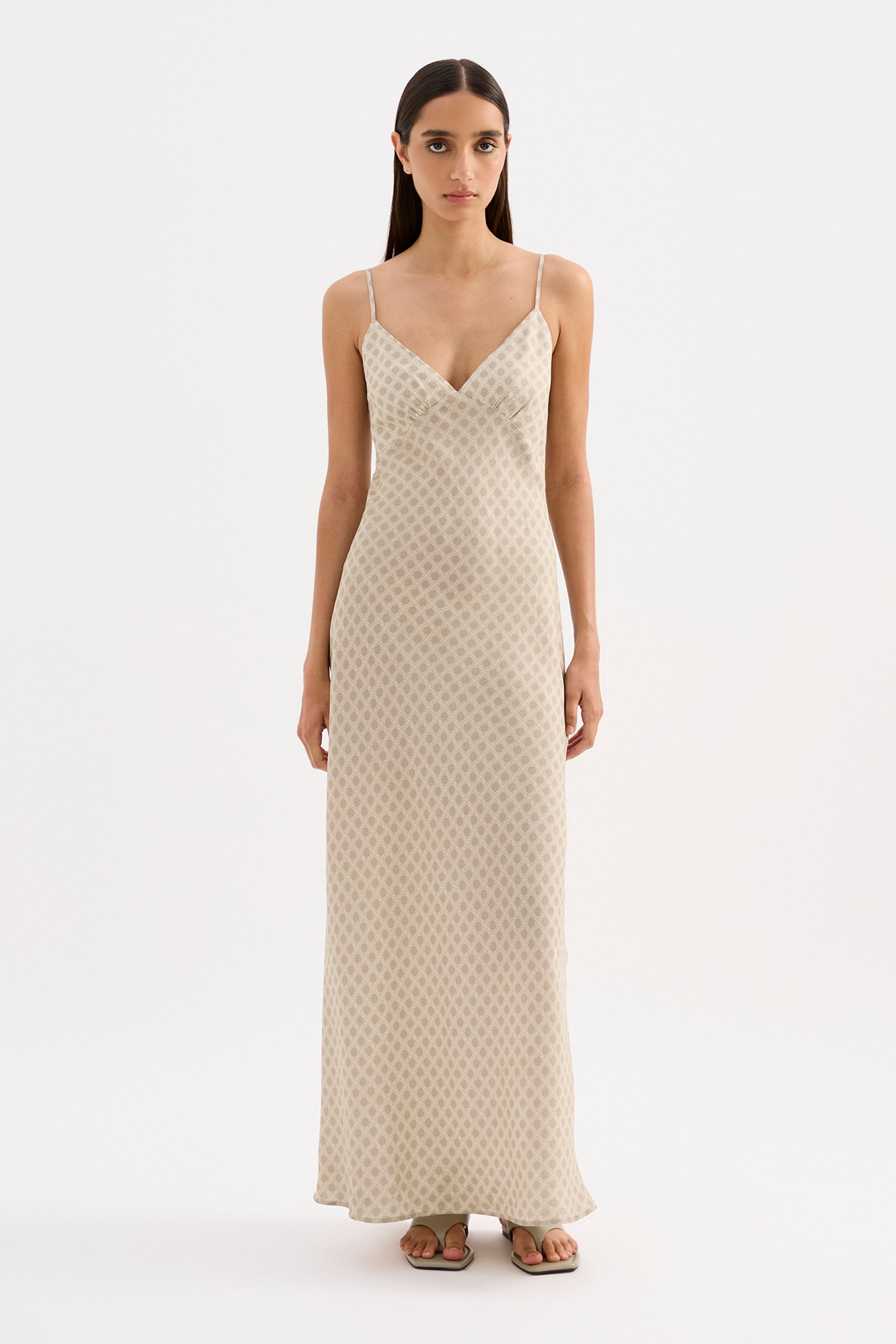 white dress knitted Womens Cosmos Cupro Slip Dress Cupro Prints Size L
