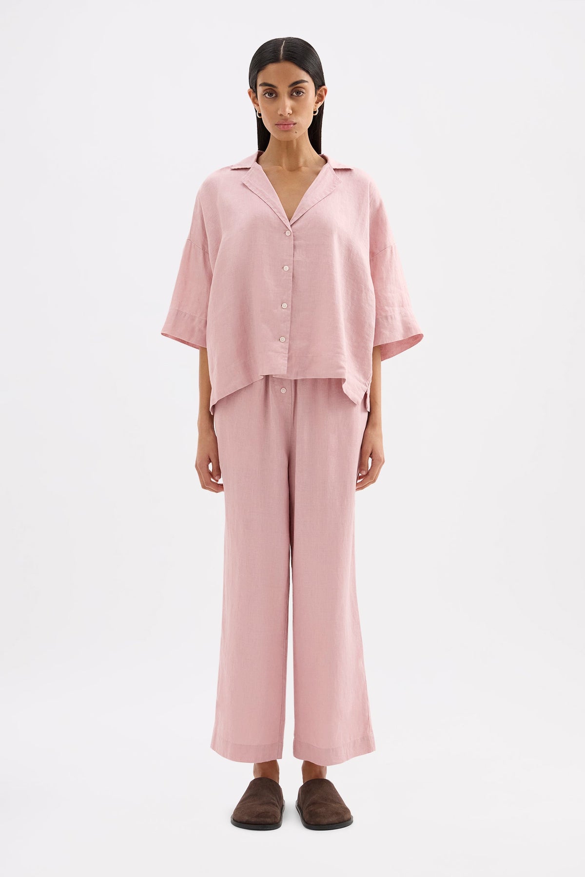 Lounge Linen Crop Pant Blush 