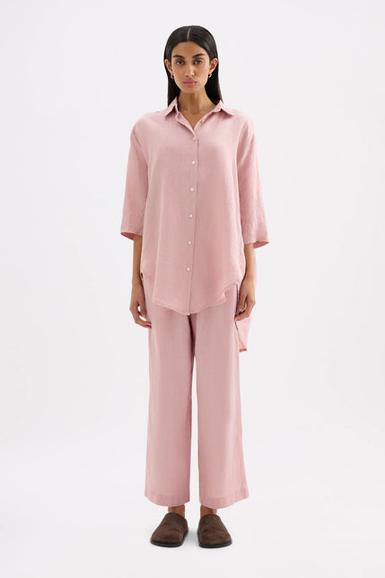 Lounge Linen Longline Shirt Blush 
