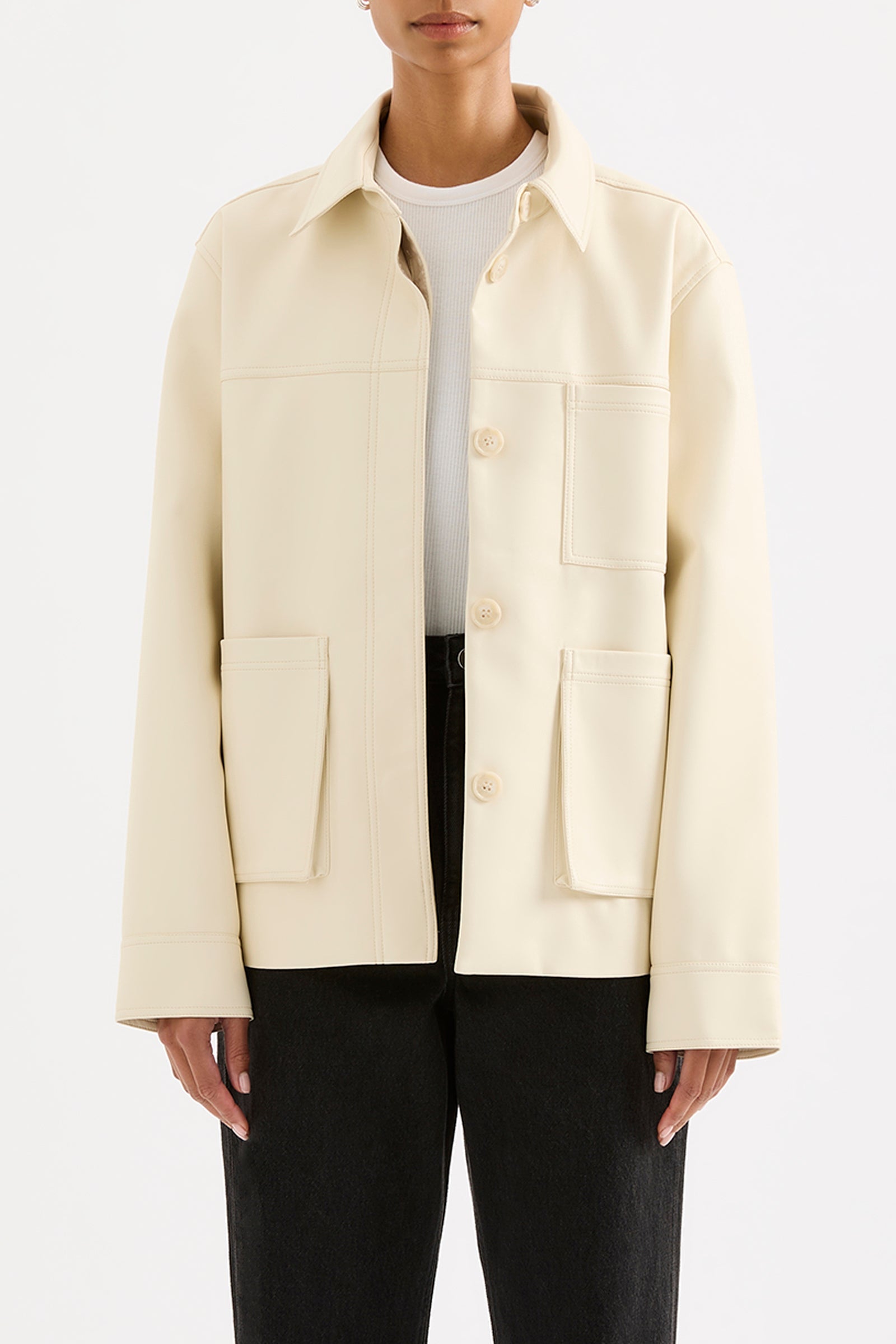 Telsey Faux Leather Jacket Ivory 