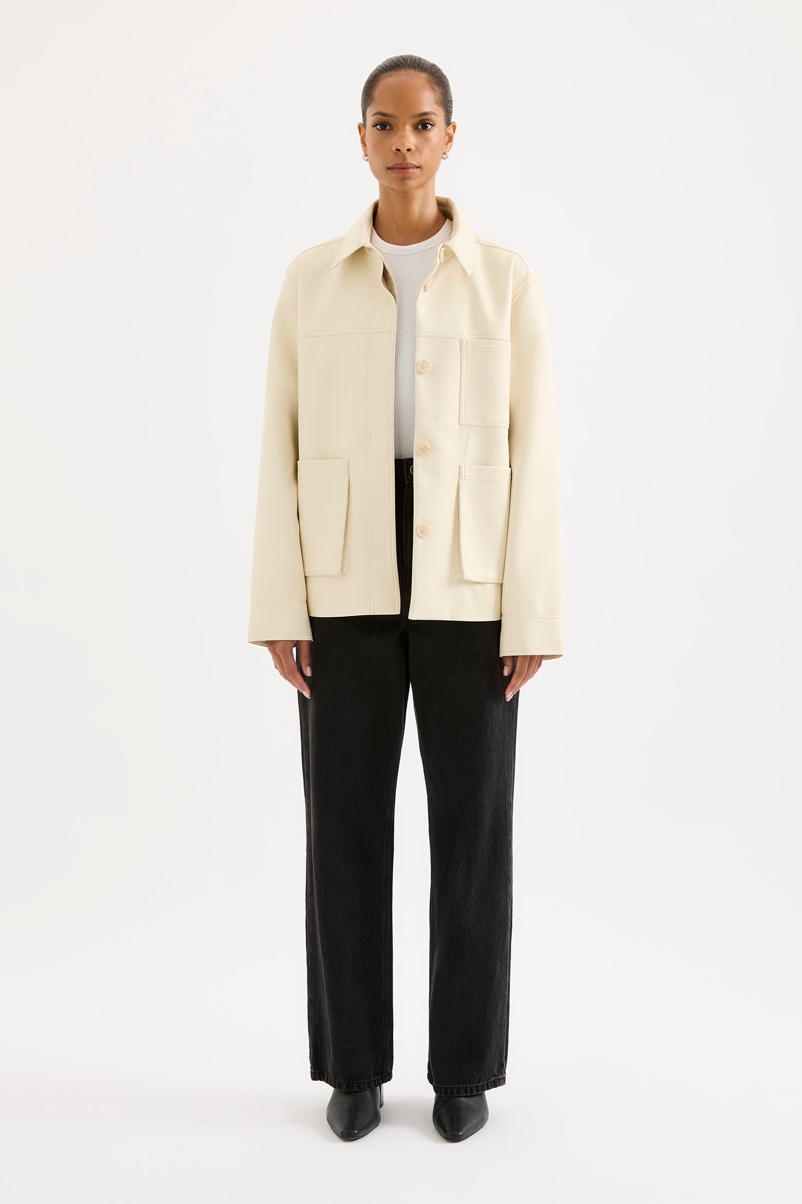 Telsey Faux Leather Jacket Ivory 