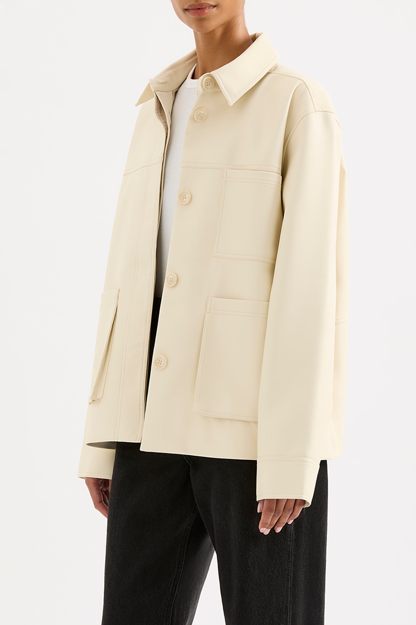Telsey Faux Leather Jacket Ivory 
