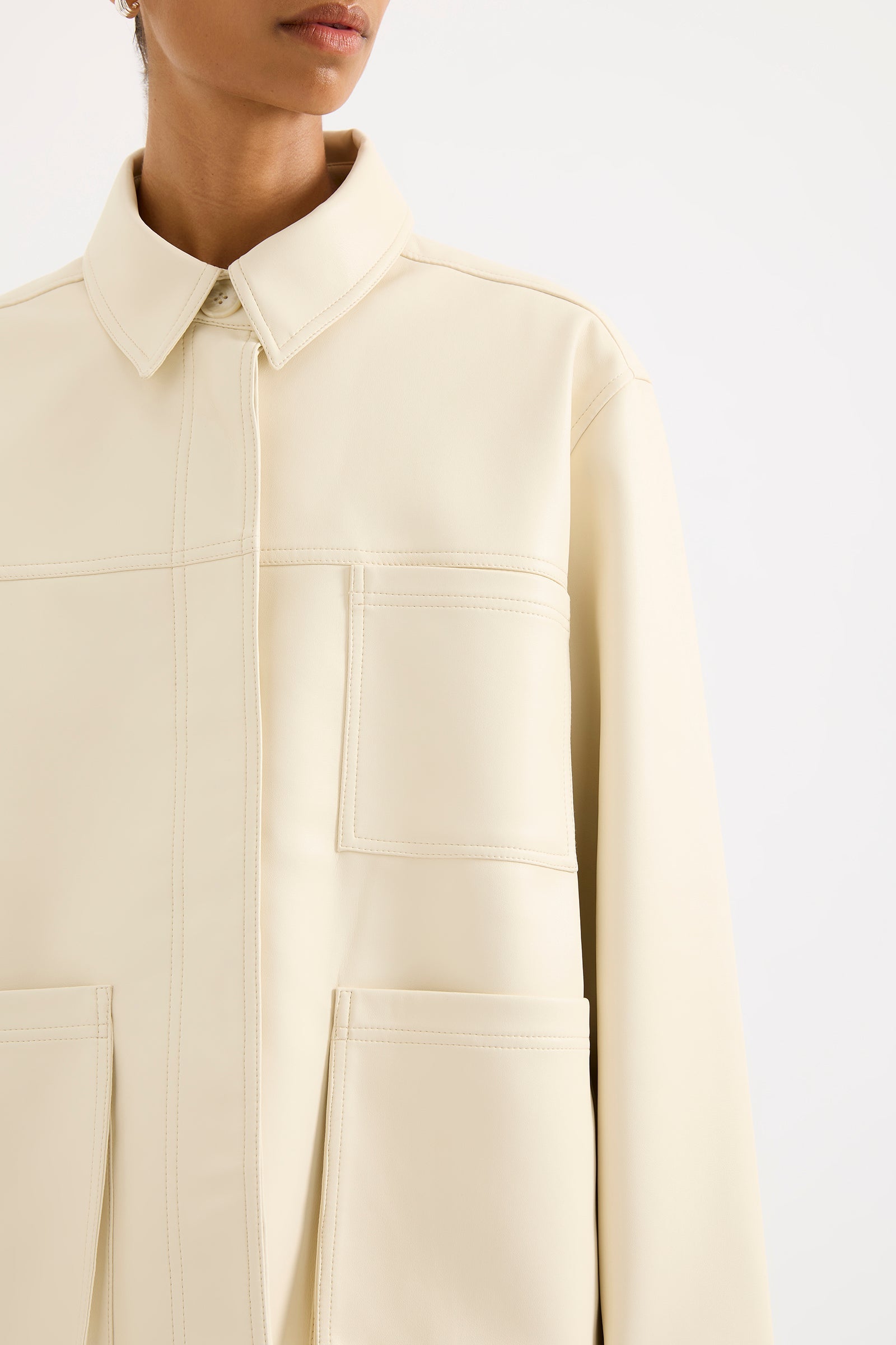 Telsey Faux Leather Jacket Ivory 
