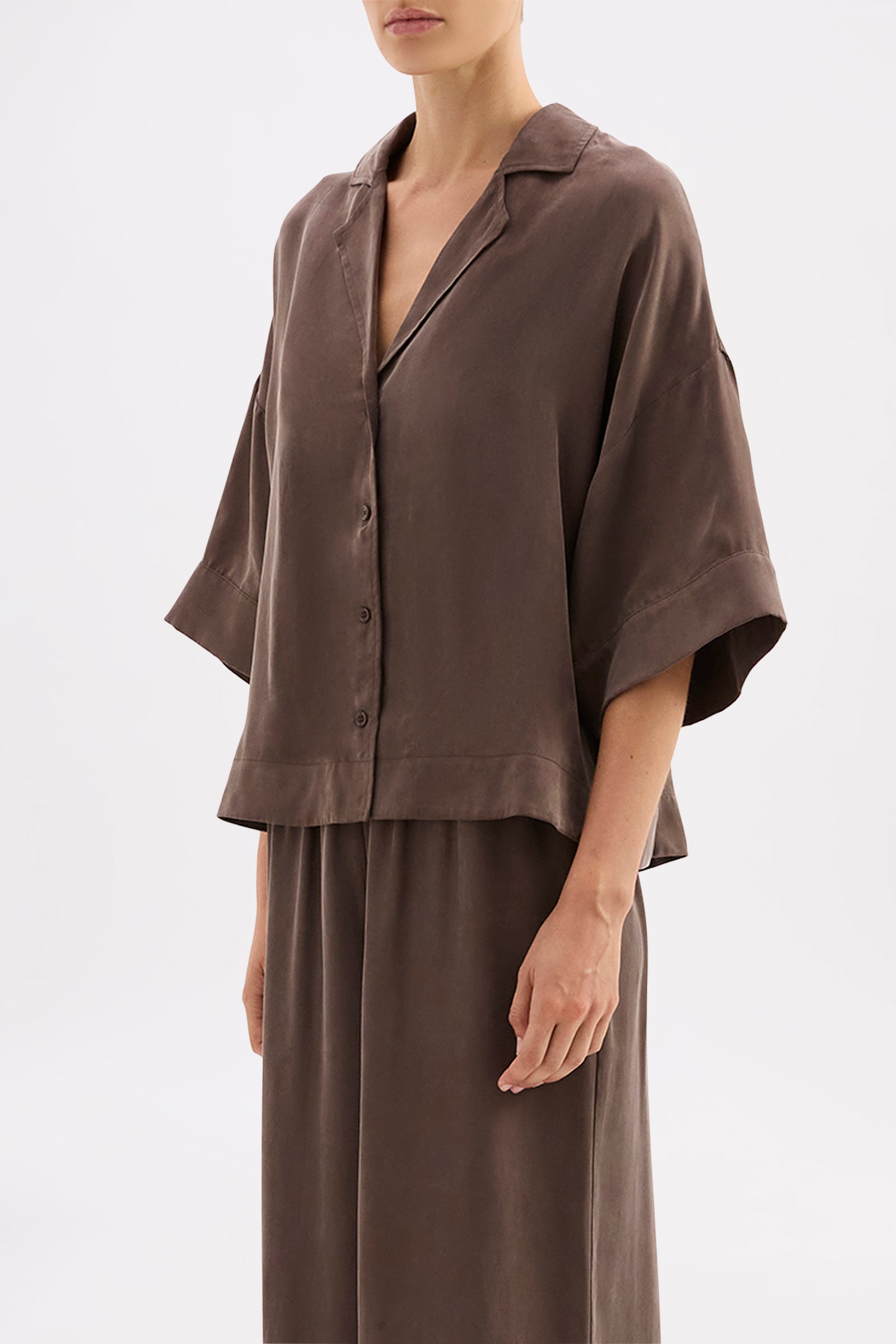 Rika Ss Cupro Shirt Walnut 