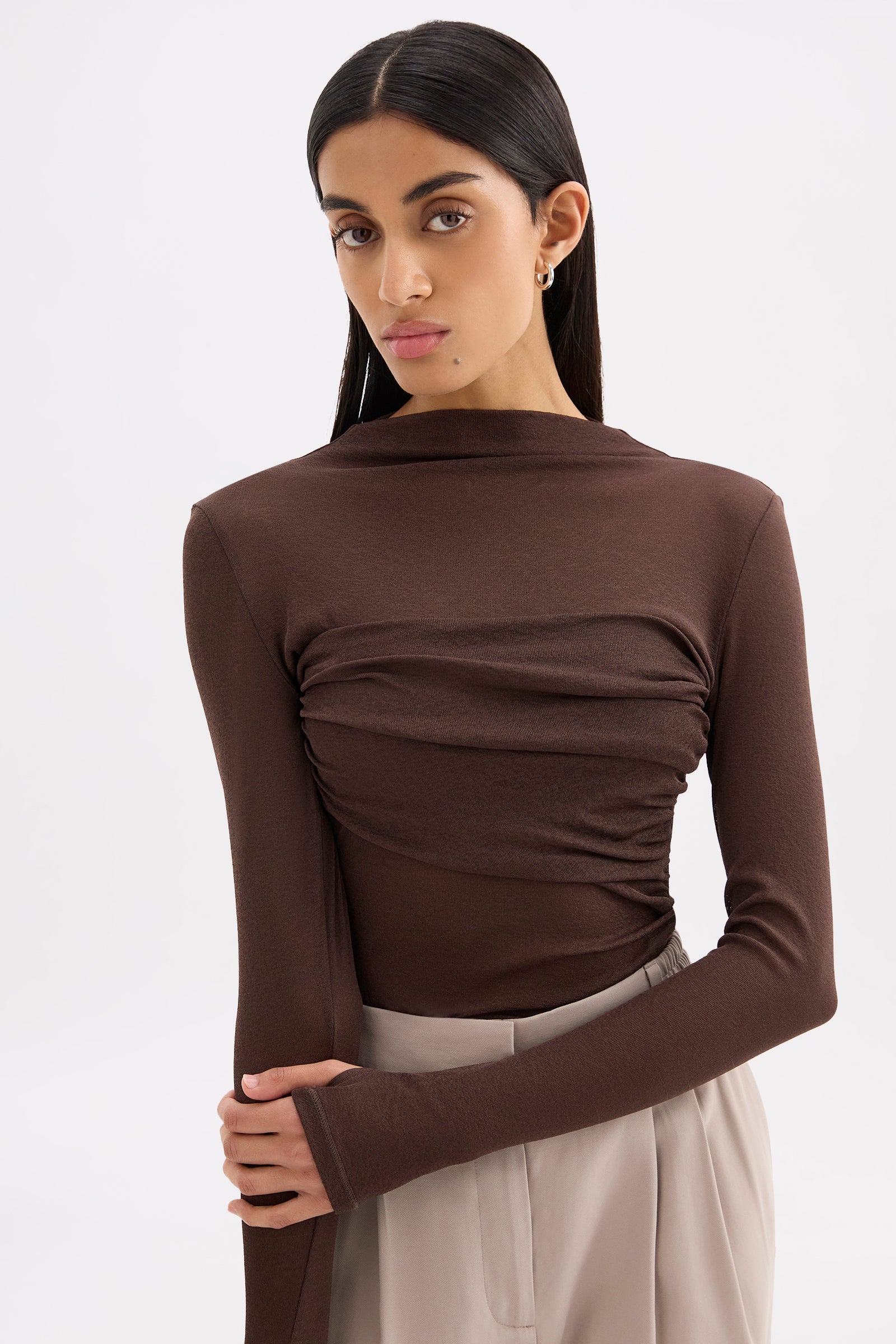 Aster Ls Mesh Top Chocolate 
