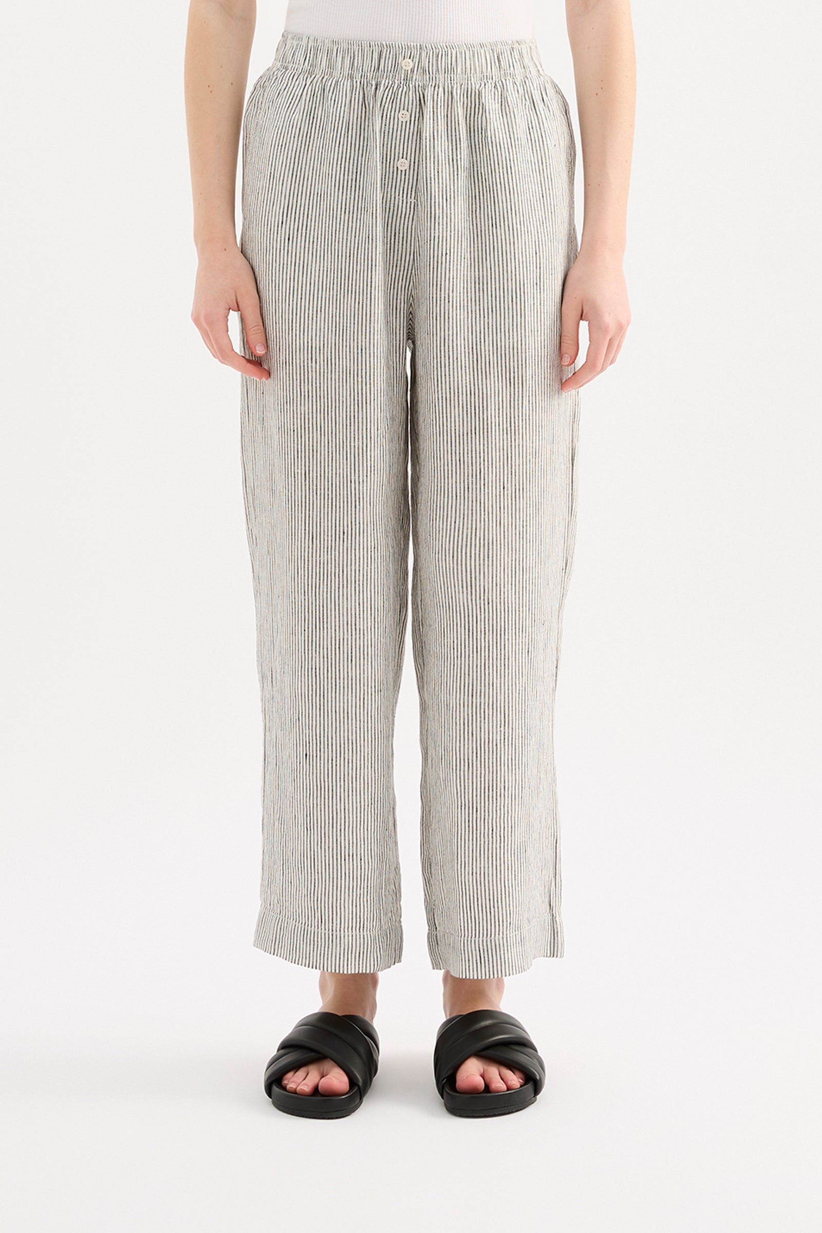 Lounge Stripe Linen Crop Pant Pinstripe 
